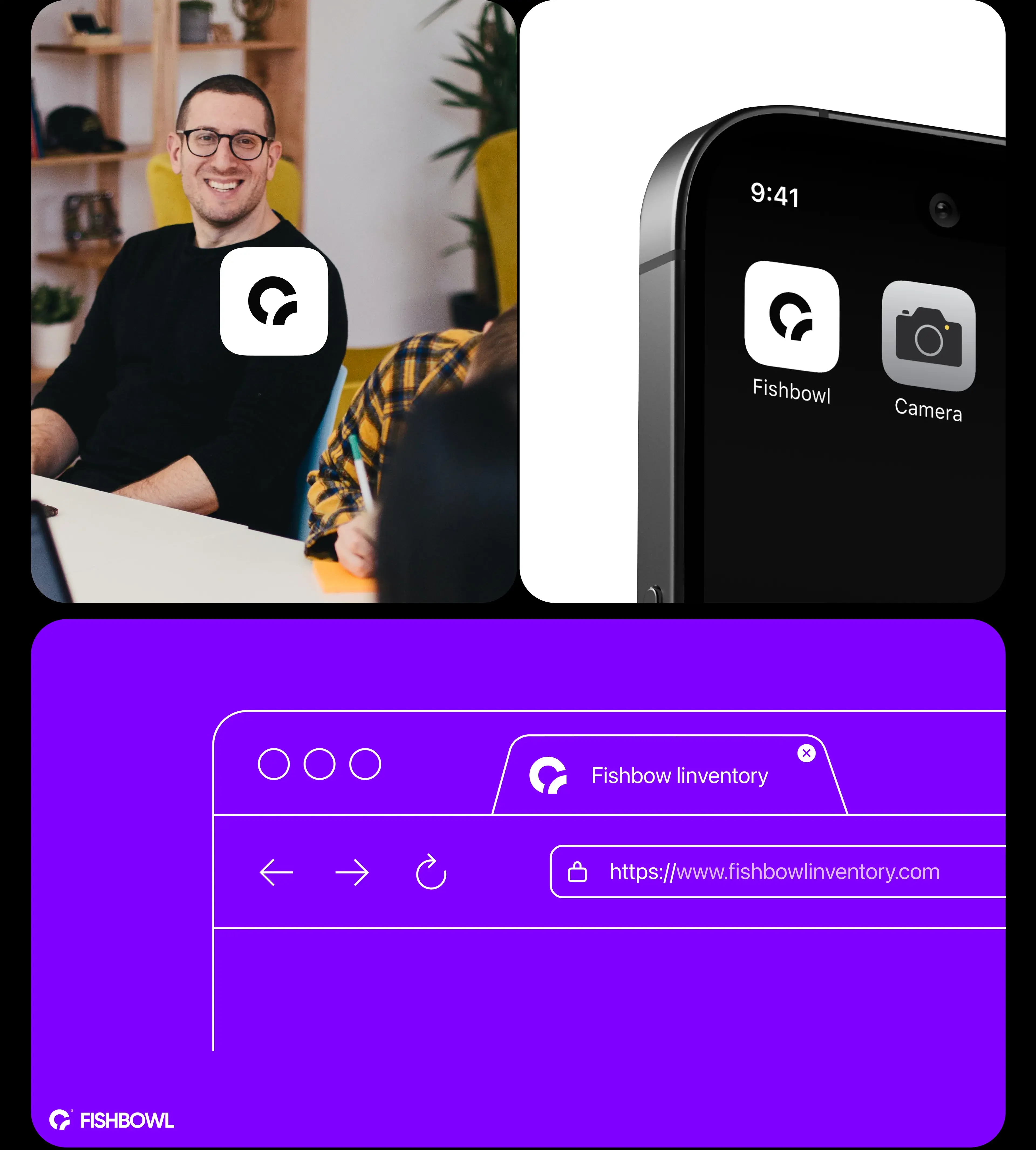 Person using the Fishbowl Inventory mobile app for enterprise management. Person using the Fishbowl Inventory mobile app for enterprise management.
