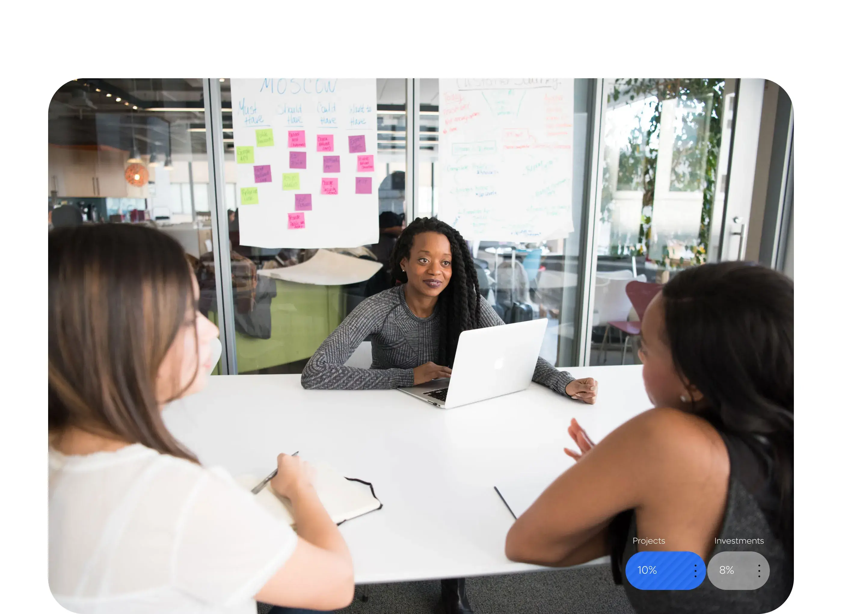 Startup team collaborating on web application UX/UI design. Startup team collaborating on web application UX/UI design.