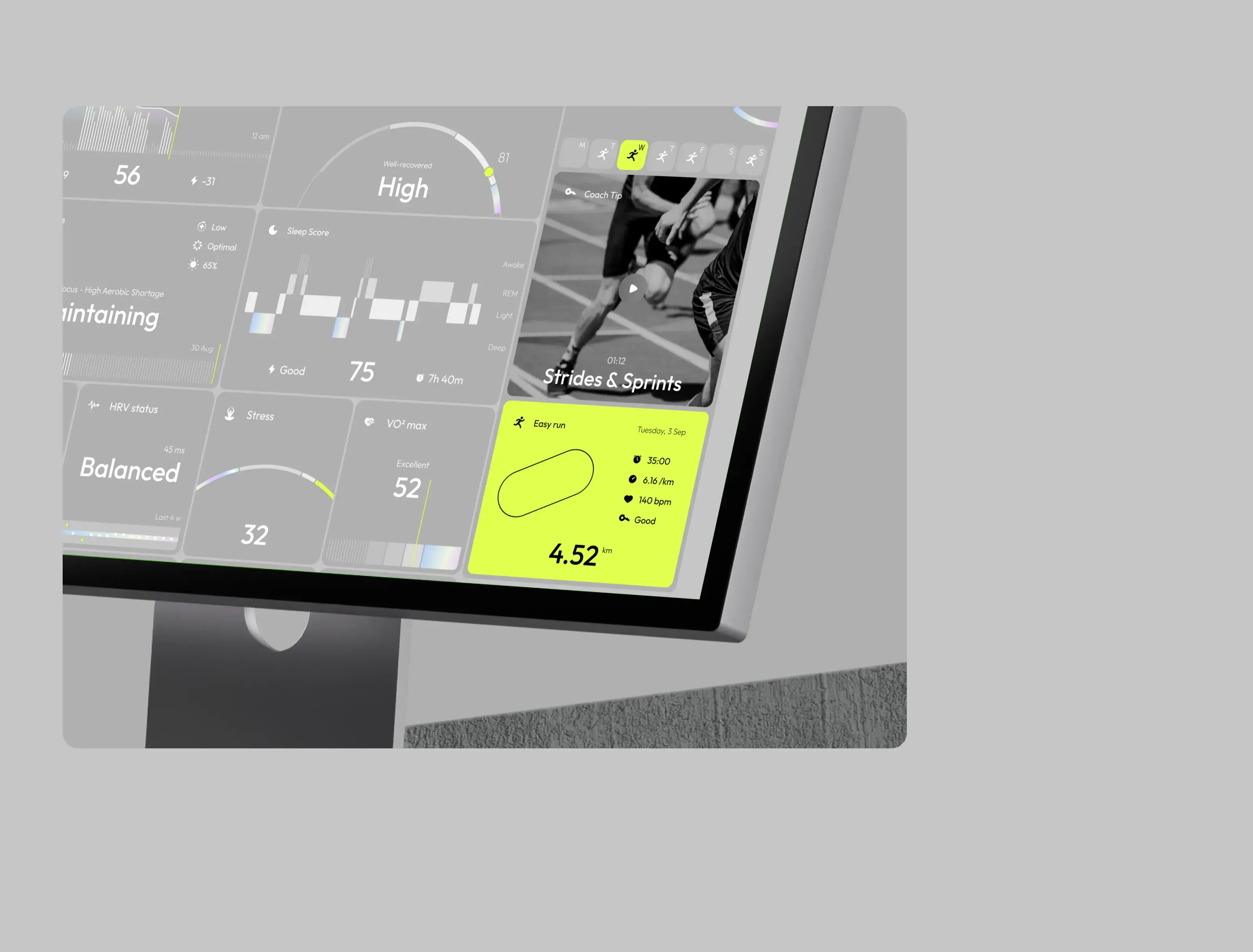 Person viewing a desktop UI design for a wellness app. Person viewing a desktop UI design for a wellness app.