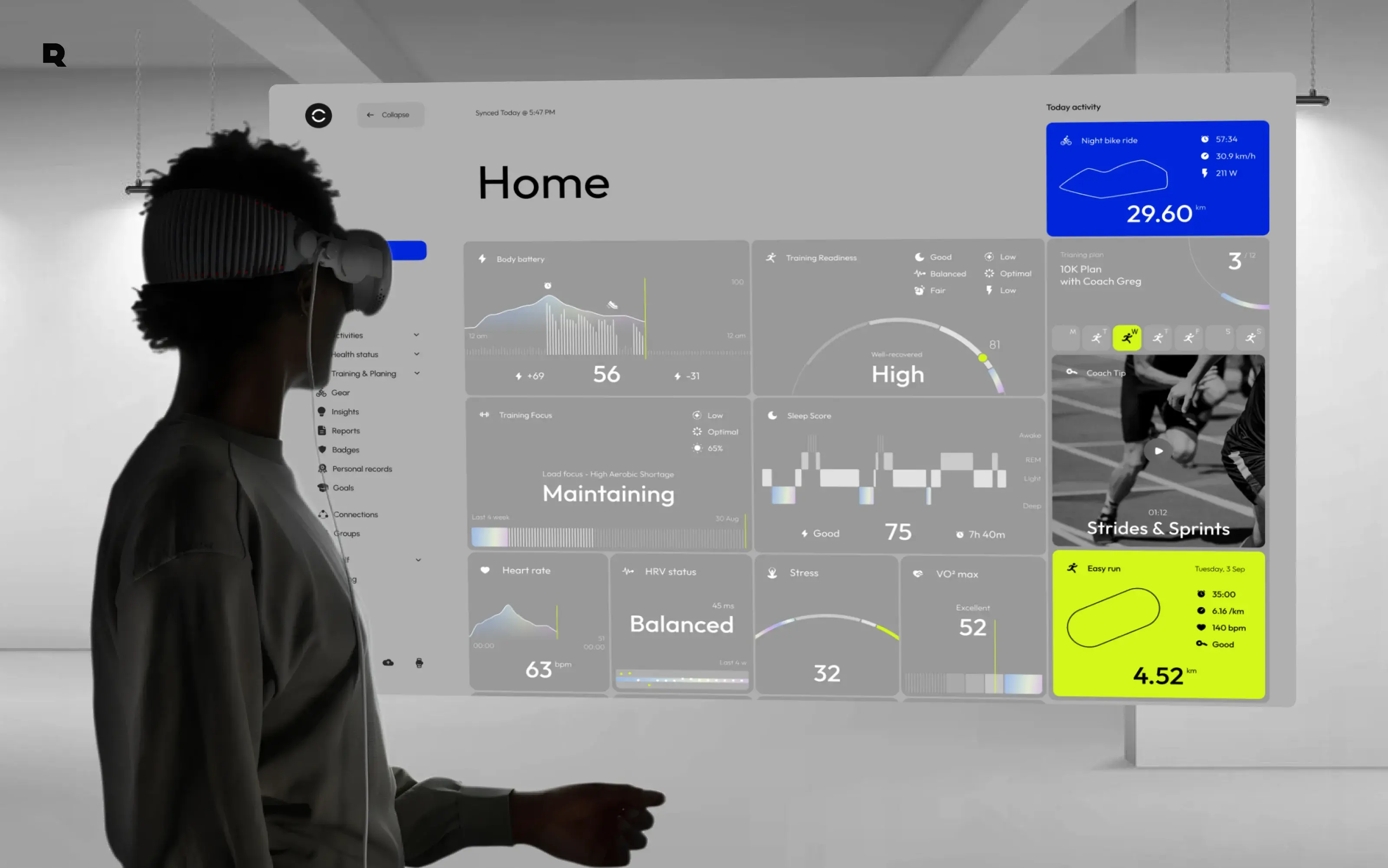 Screenshot of Fit-Sync desktop UI showing user health data and progress meter.