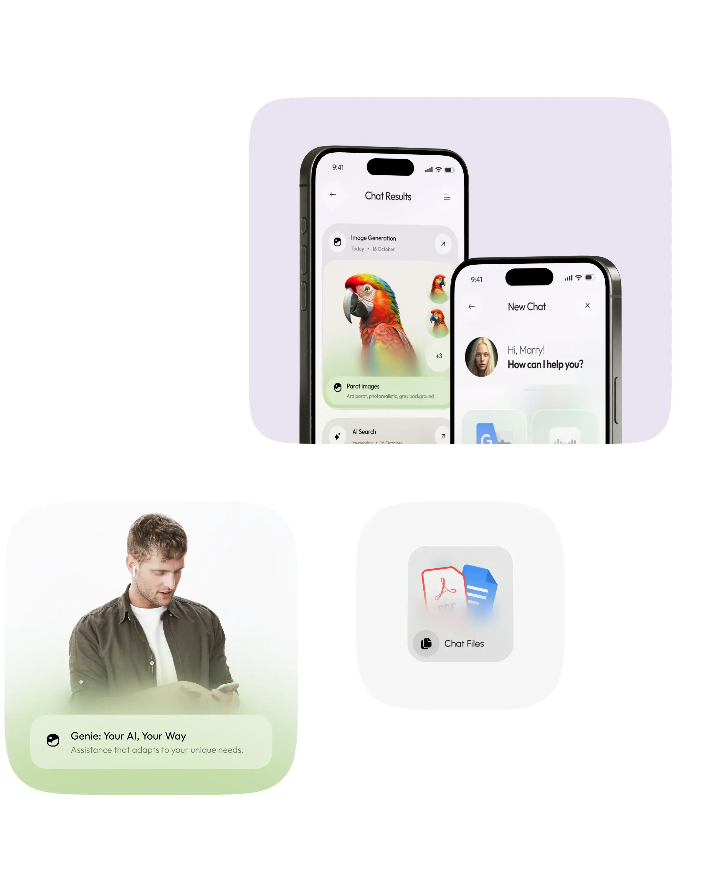 Person using a mobile phone displaying the Genie AI assistant chatbot interface. Person using a mobile phone displaying the Genie AI assistant chatbot interface.