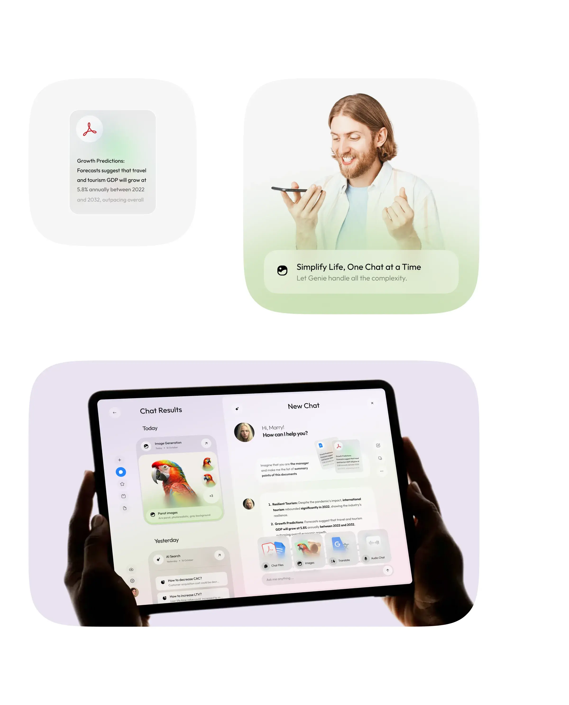 Person interacting with a tablet showing an AI chatbot UX/UI design. Person interacting with a tablet showing an AI chatbot UX/UI design.