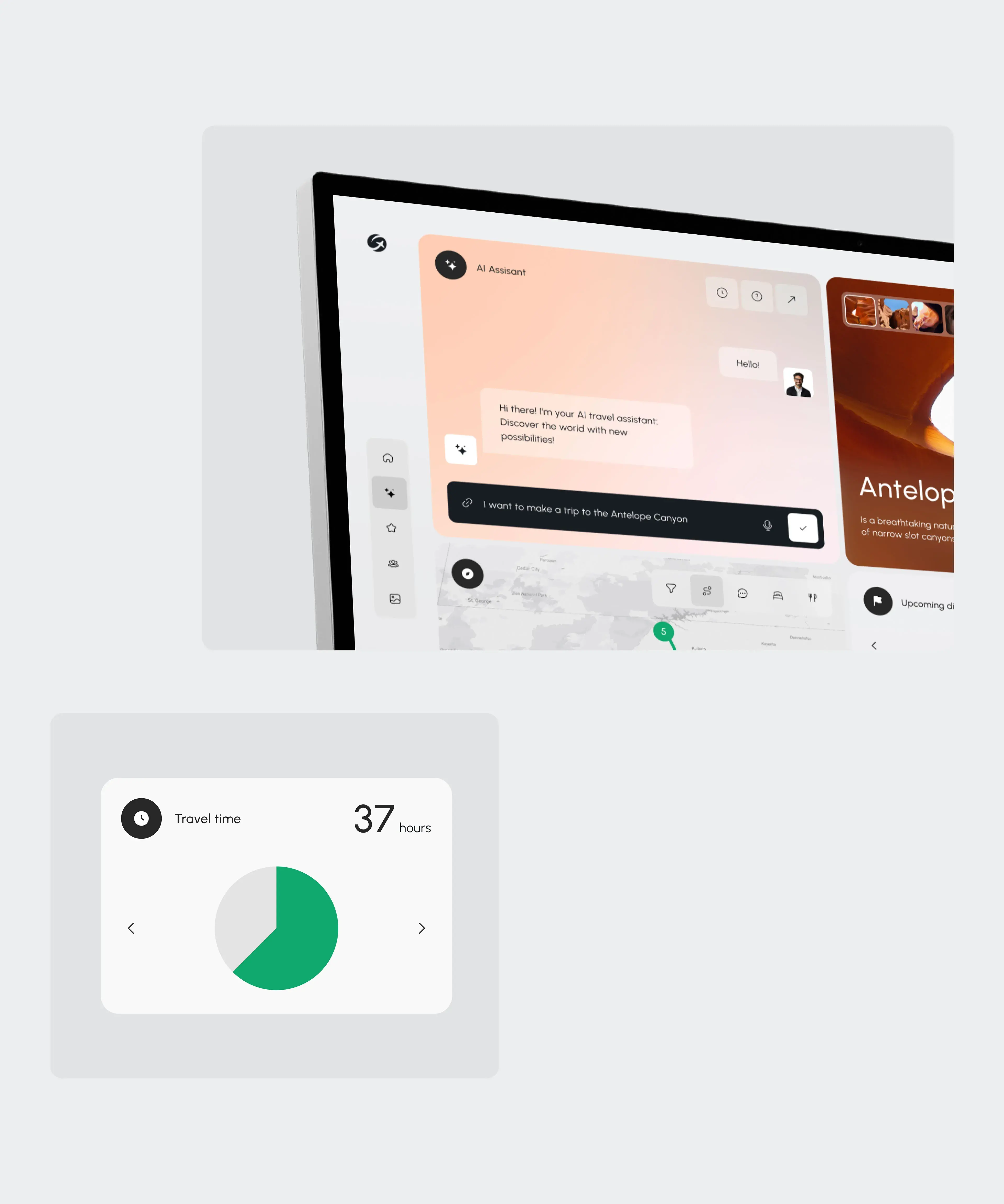 Colorful UI screenshot of the GeoVea AI assistant app, showing wellness data and a meter. Colorful UI screenshot of the GeoVea AI assistant app, showing wellness data and a meter.
