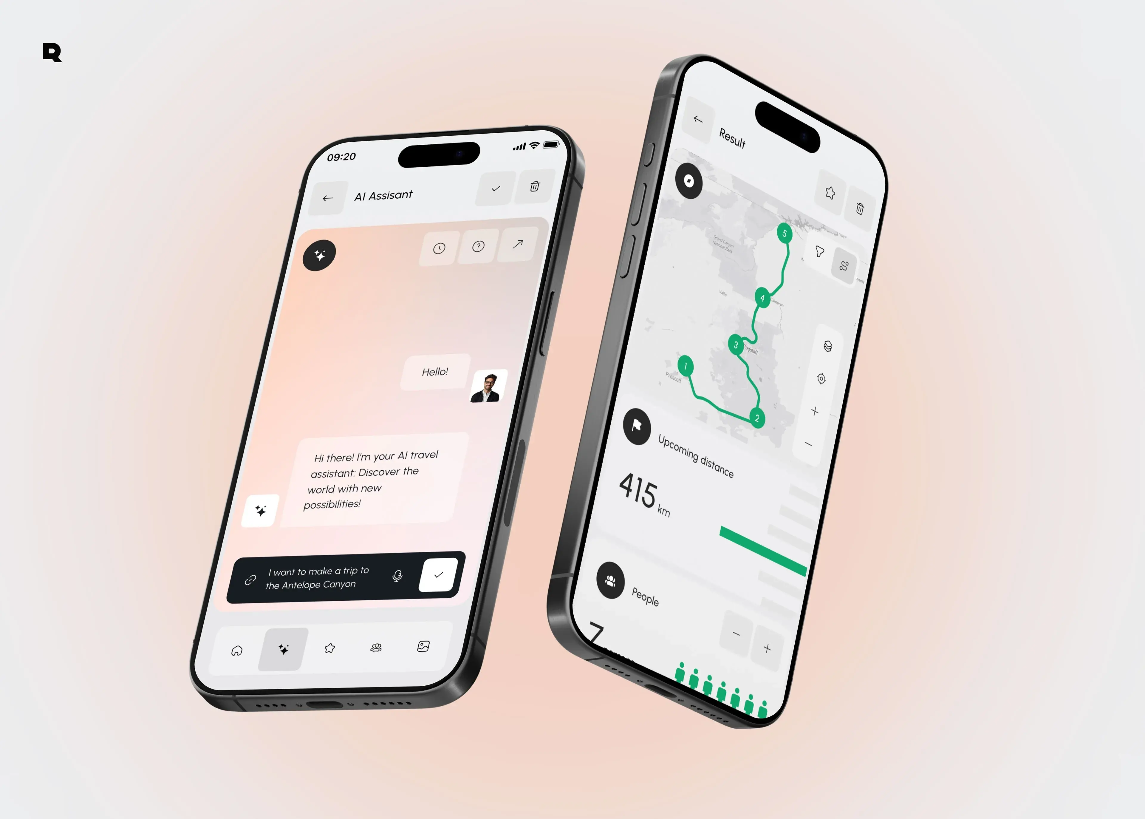 Screenshot of Geovea AI assistant mobile UI design for wellness & sport.