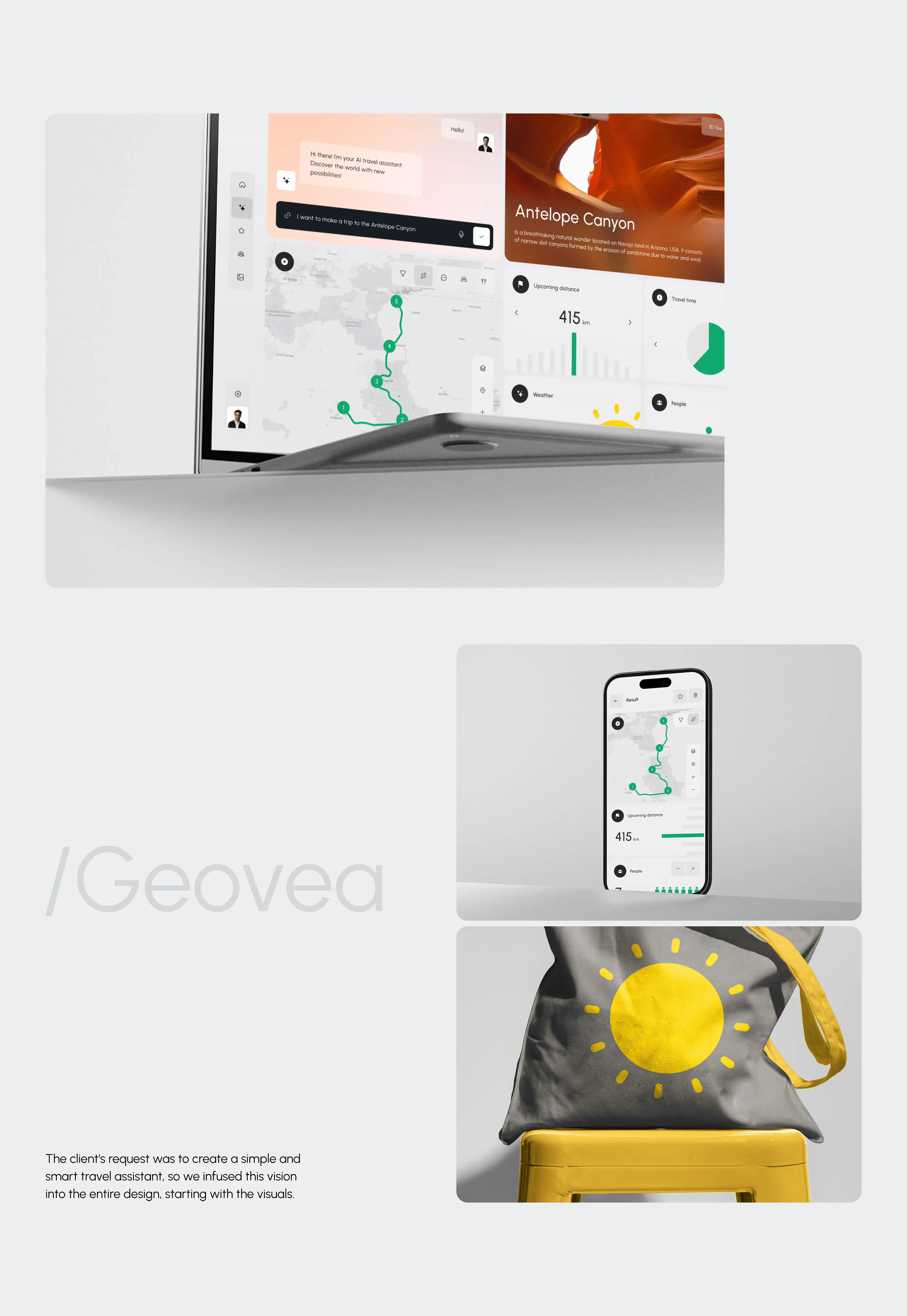 Mockup of the Geovea AI assistant user interface for Wellness & Sport on a device. Mockup of the Geovea AI assistant user interface for Wellness & Sport on a device.