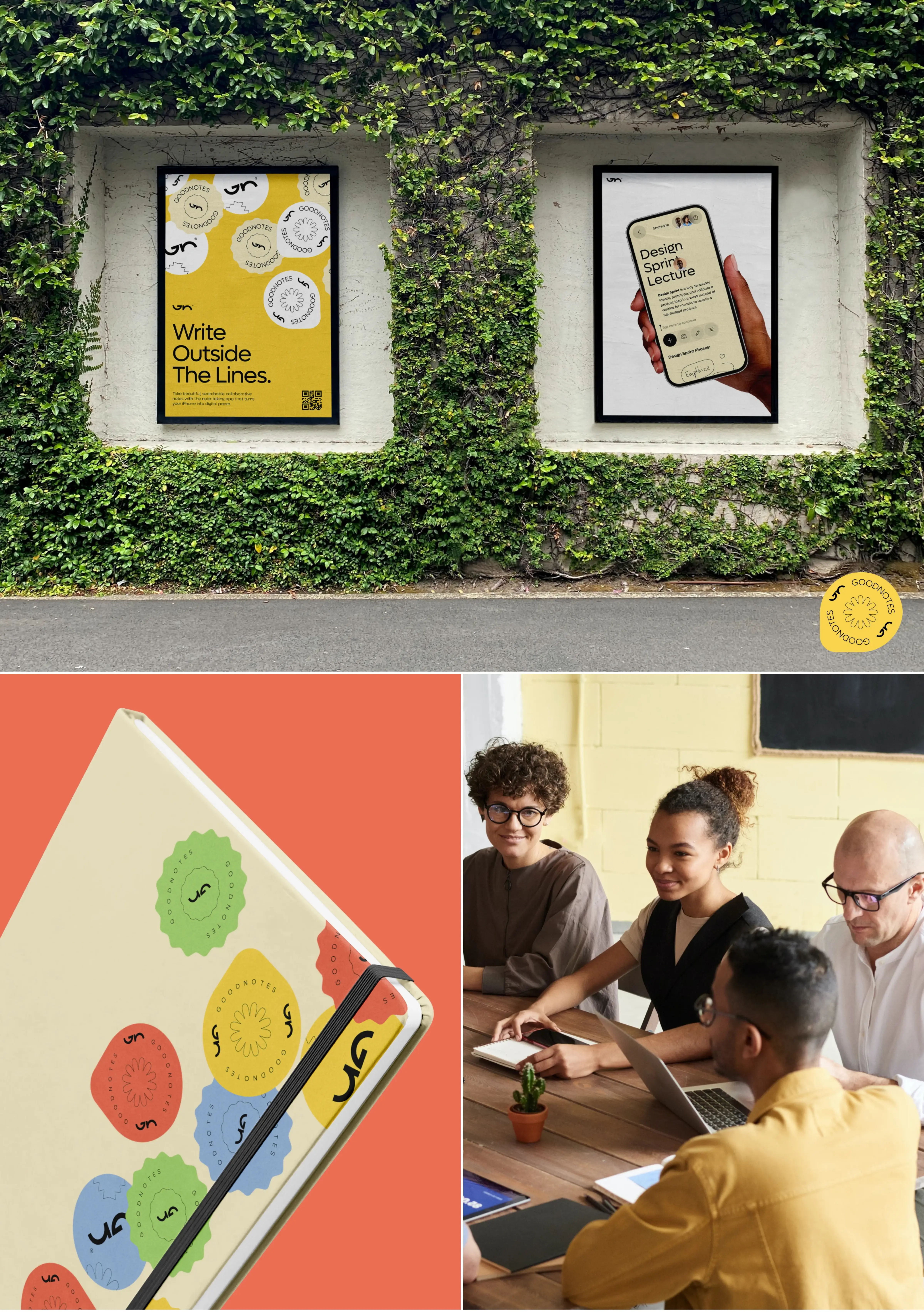 Graphic design mockup on a poster, part of the Goodnotes branding case study.