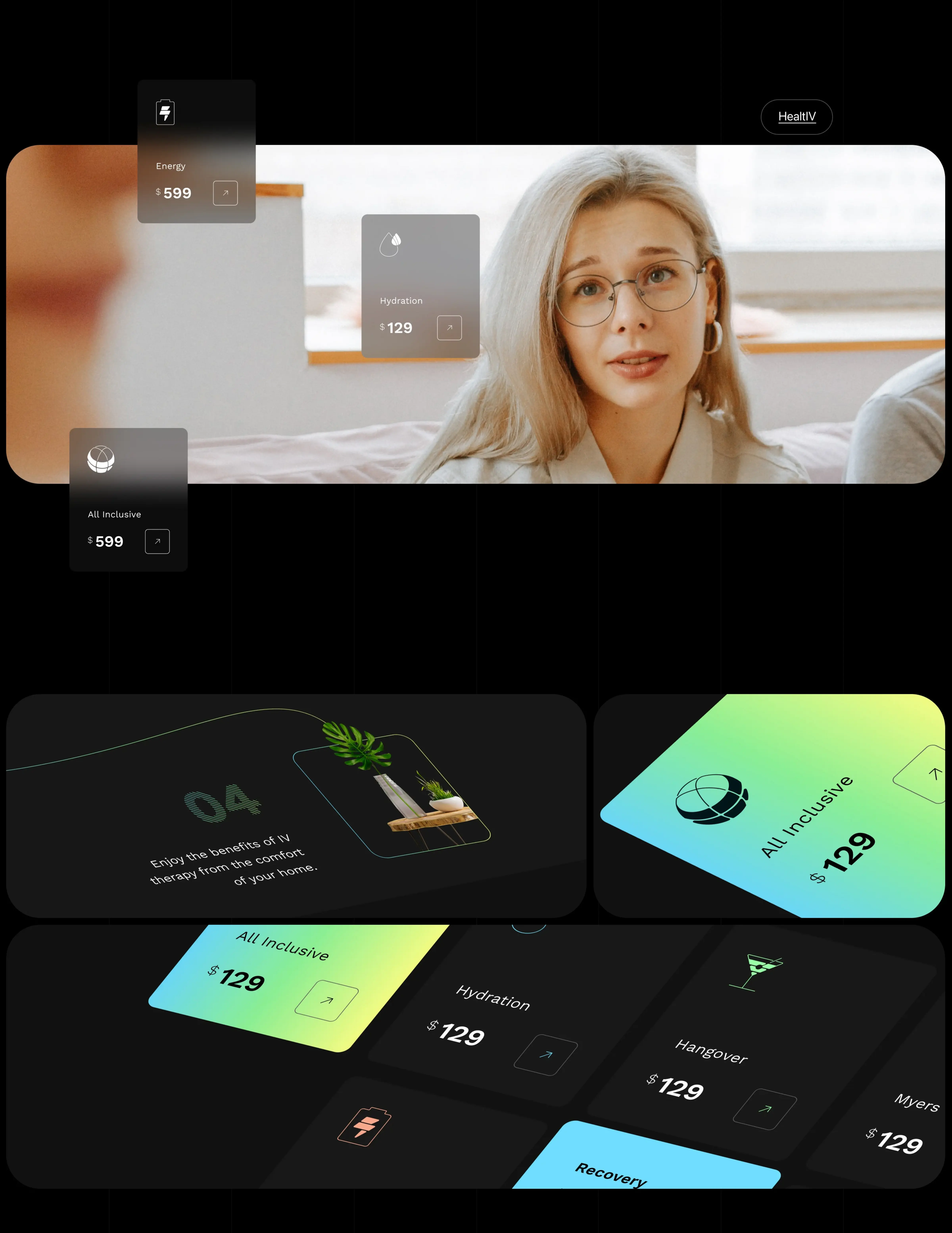 Screenshot of the Healthiv healthcare landing page design showing users and a data meter. Screenshot of the Healthiv healthcare landing page design showing users and a data meter.