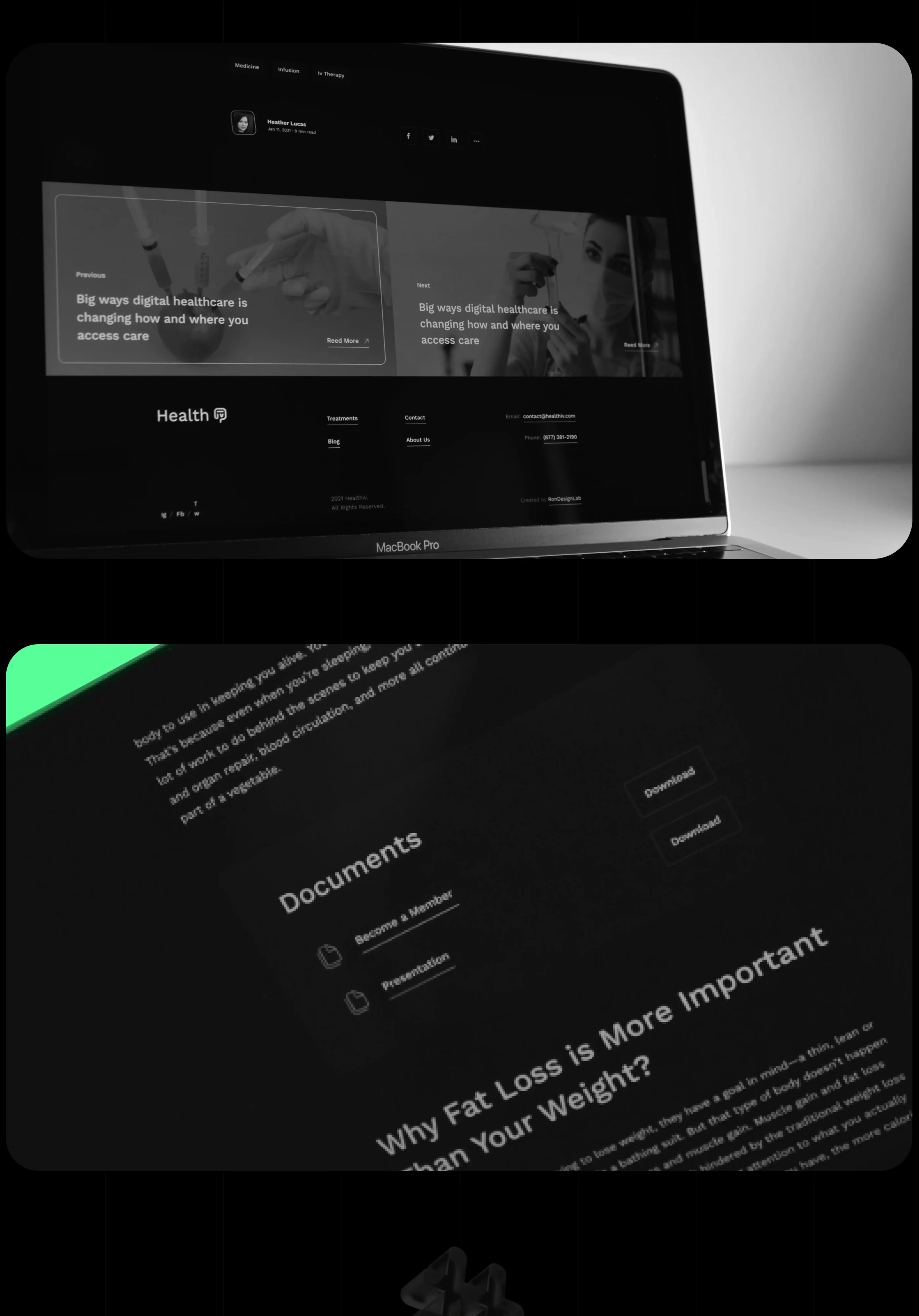 Screenshot of the Healthiv healthcare startup landing page displayed on a laptop. Screenshot of the Healthiv healthcare startup landing page displayed on a laptop.