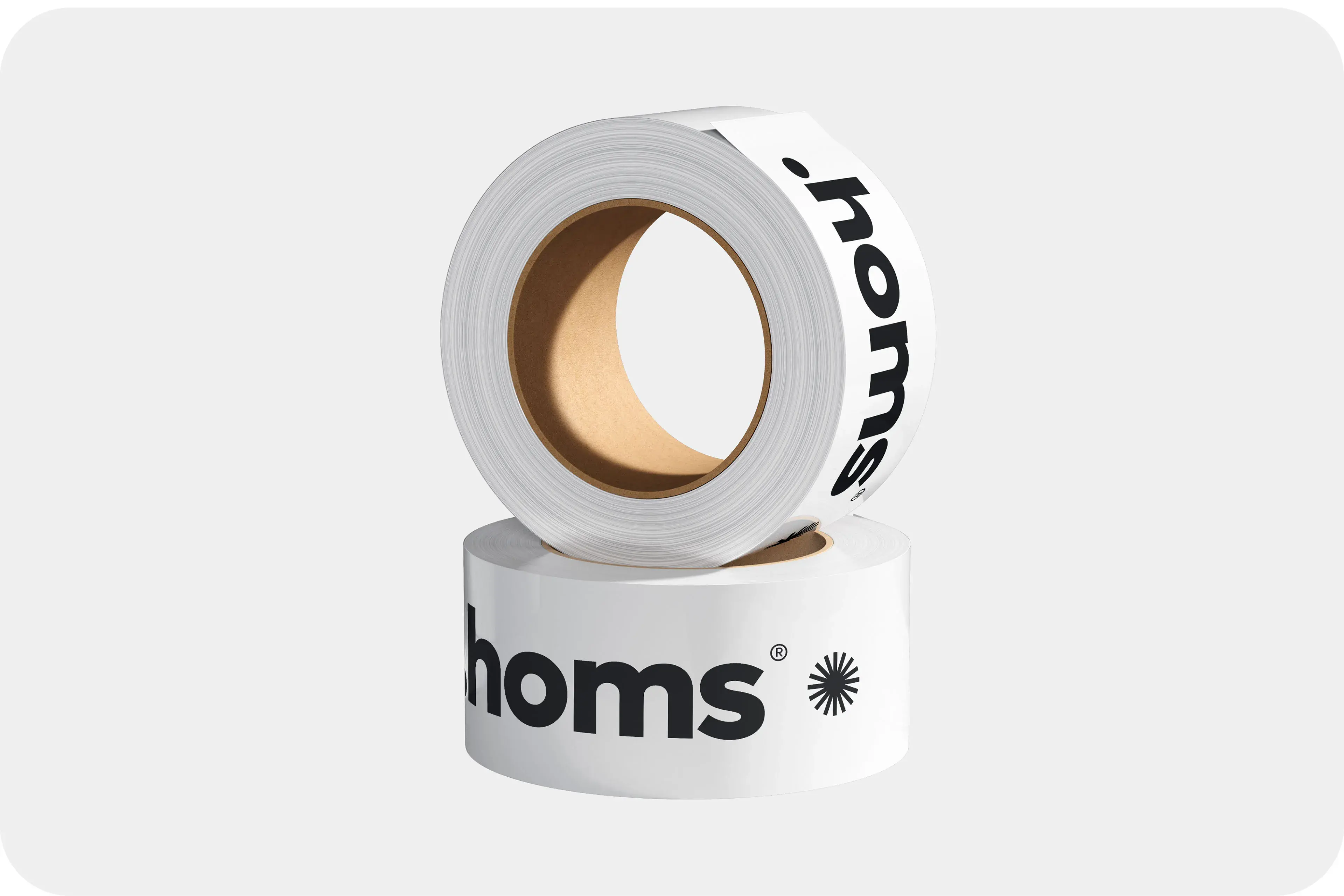 Homs brand logo on box-sealing tape, used in the real estate app startup case study. Homs brand logo on box-sealing tape, used in the real estate app startup case study.