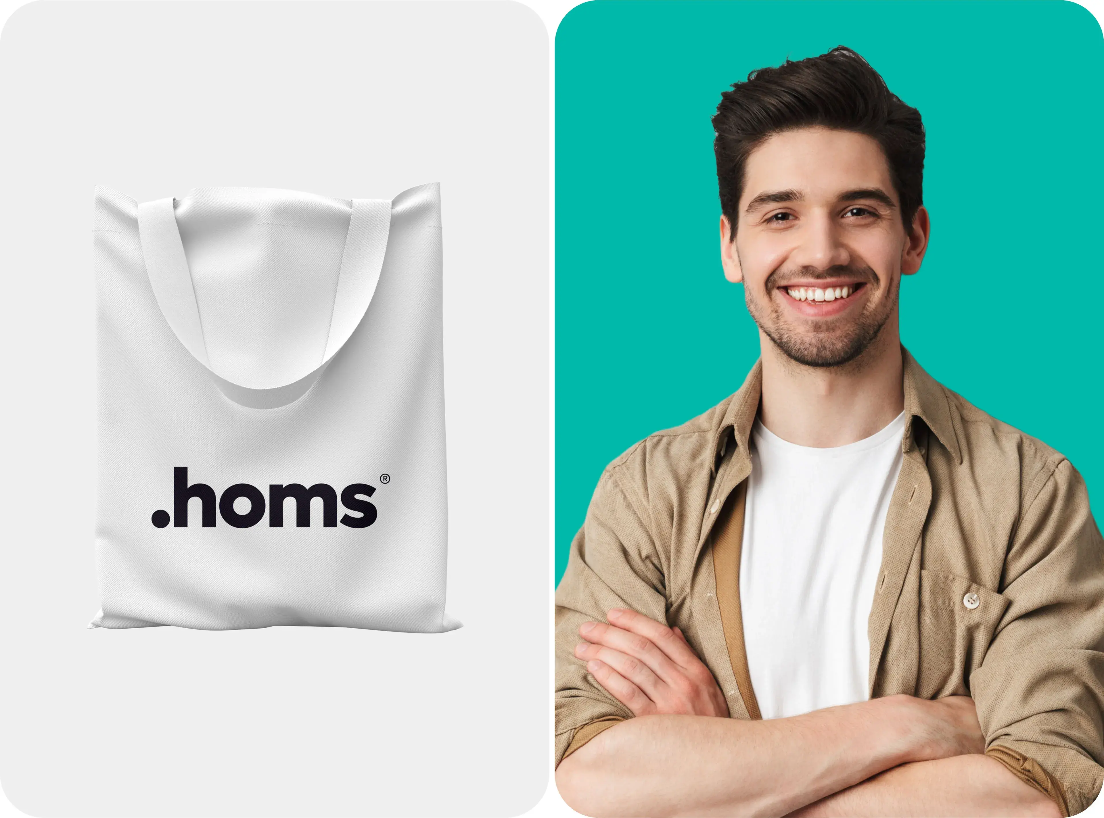 Promotional image featuring a man related to the Homs real estate property app, with ".homs" text visible. Promotional image featuring a man related to the Homs real estate property app, with ".homs" text visible.