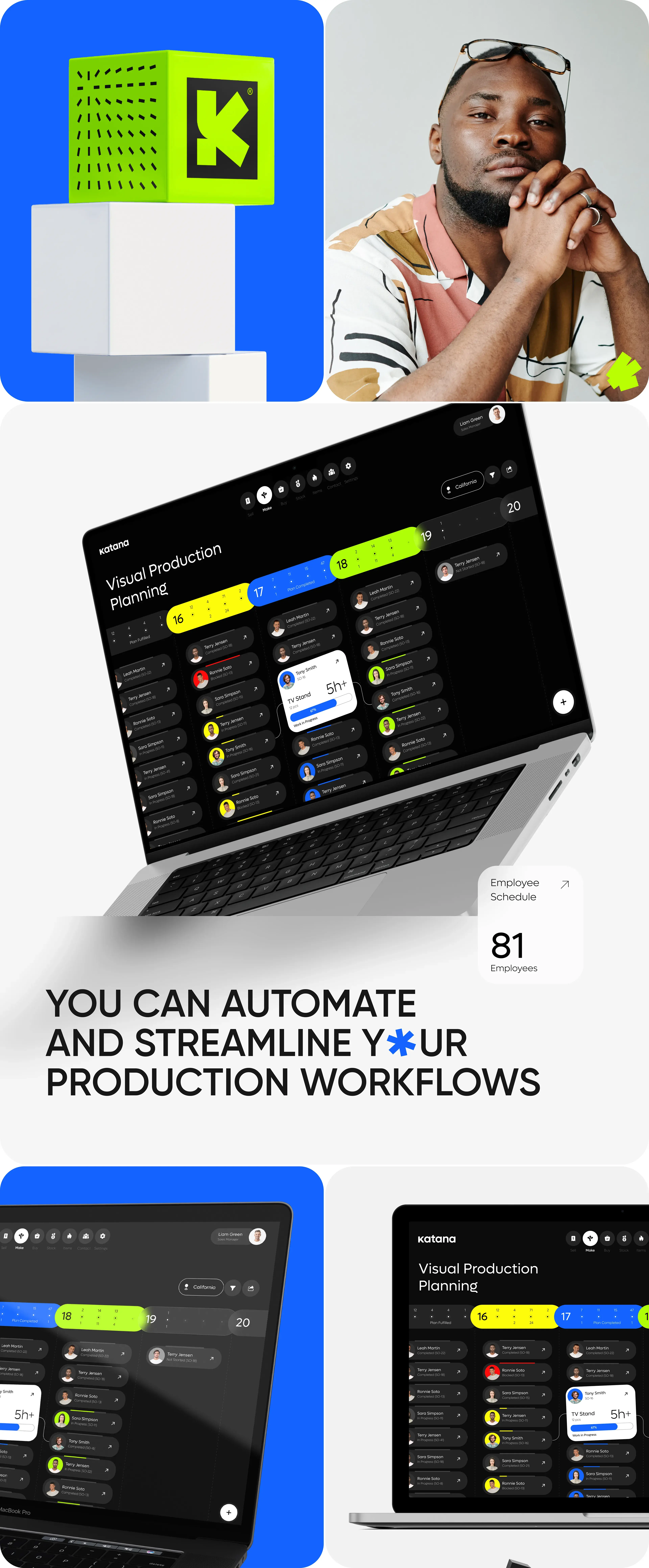 Screenshot of the Katana ERP software interface, highlighting its UI design and branding. Screenshot of the Katana ERP software interface, highlighting its UI design and branding.