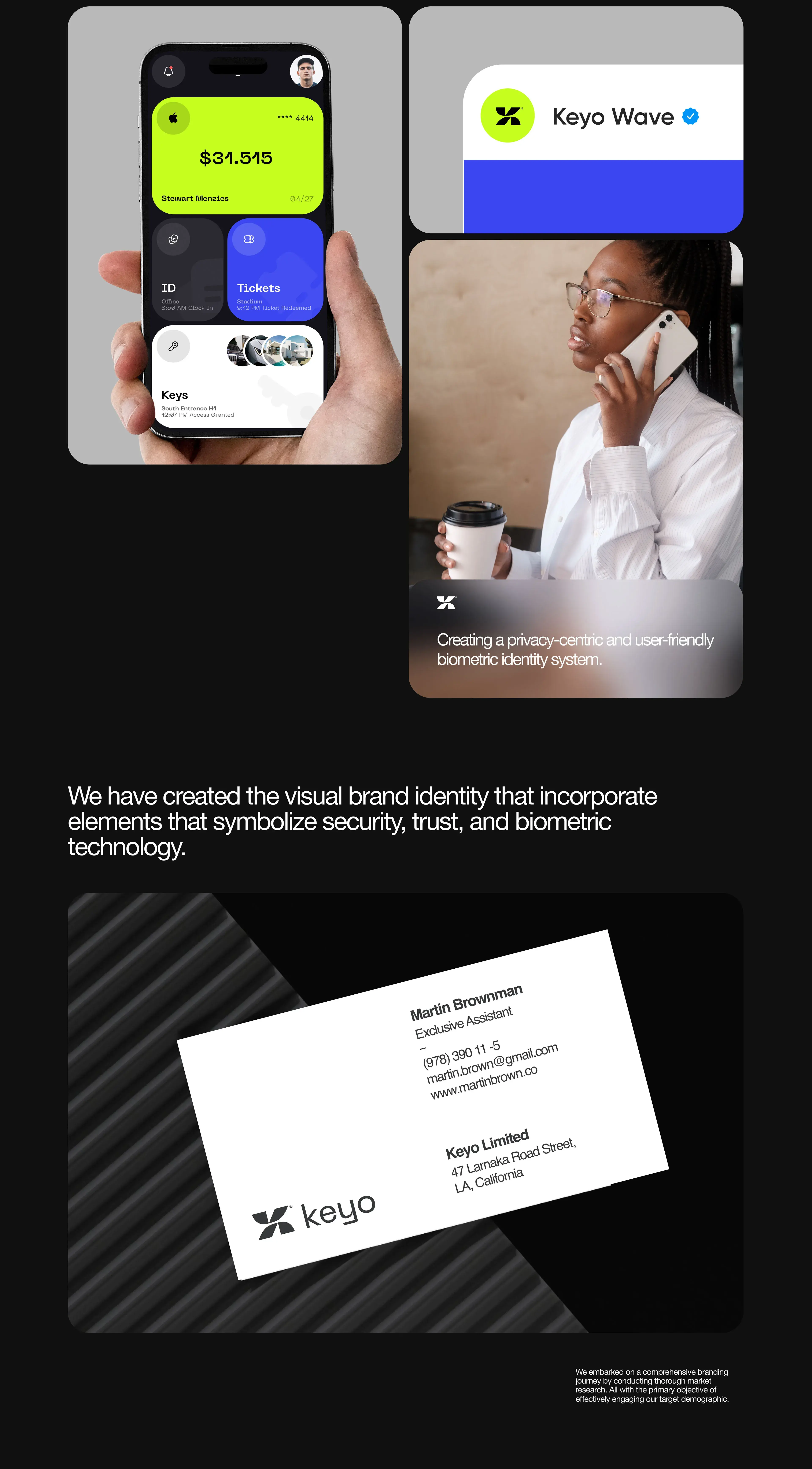 Screenshot of the mobile user interface for the Keyo system on an iPhone, held by a person.