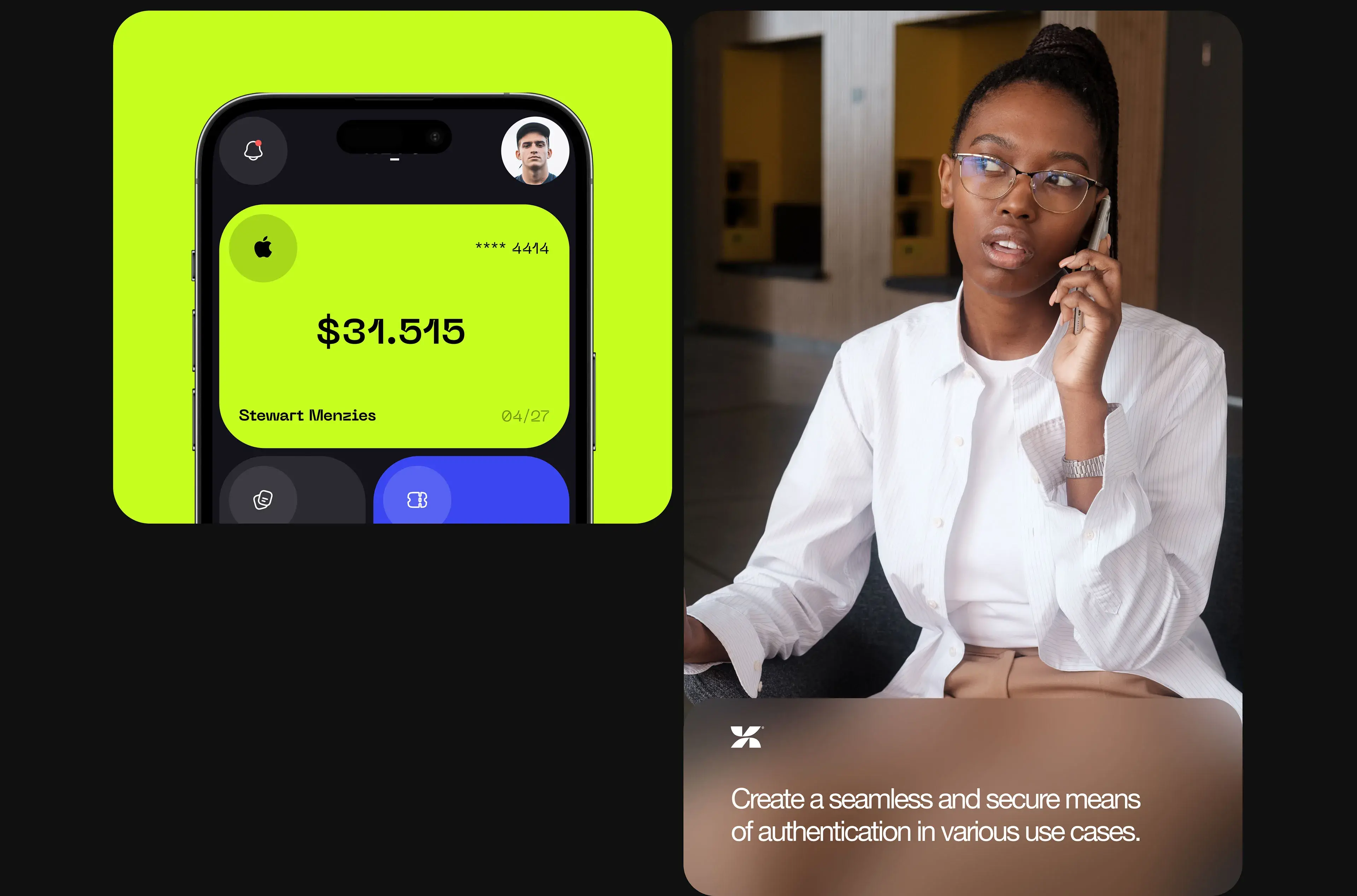 Screenshot of a user interacting with a secure authentication UI, displaying user details like name and date.