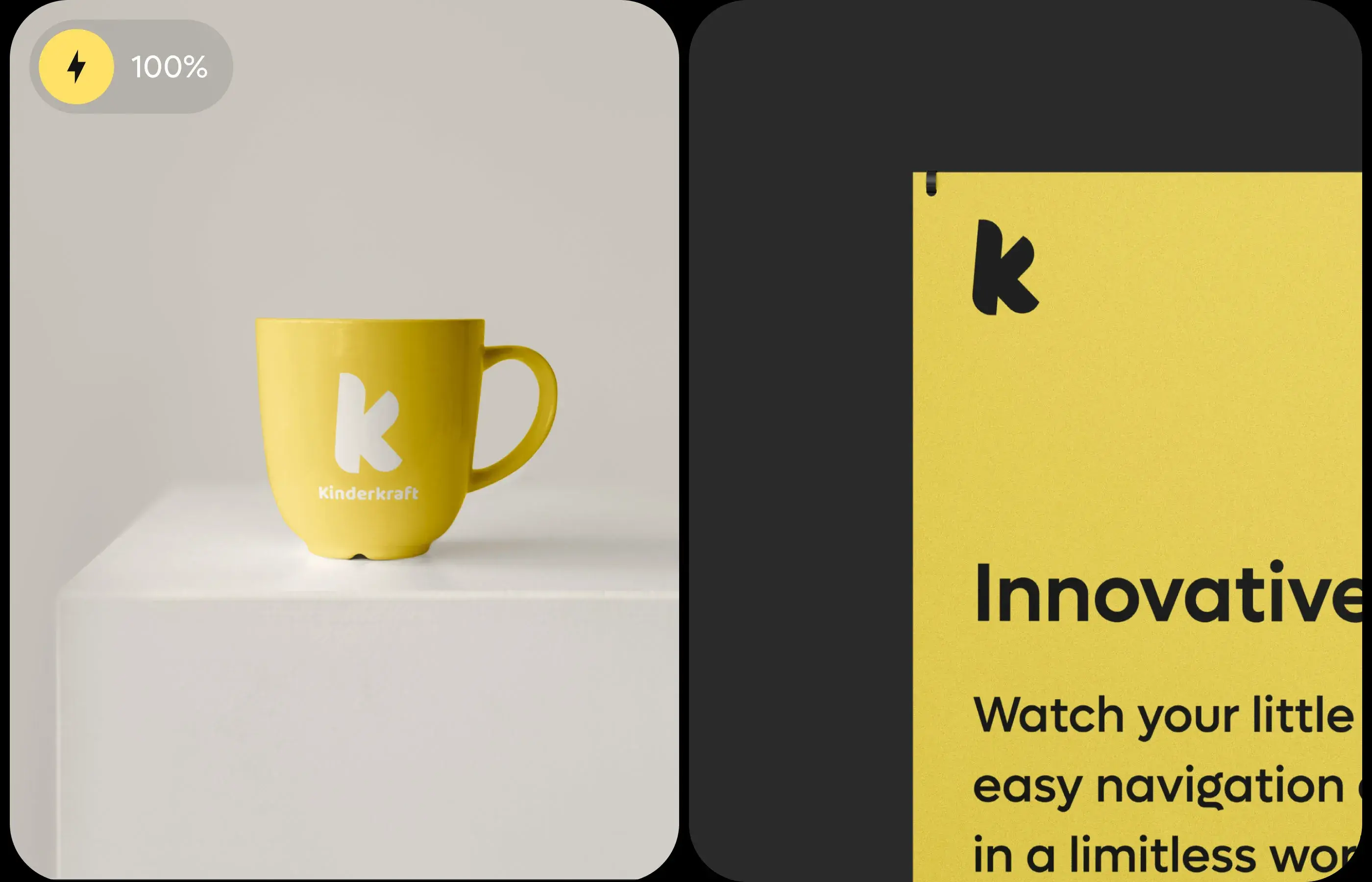 Kinderkraft GoSwift app design graphic featuring a cup symbol and text about easy navigation. Kinderkraft GoSwift app design graphic featuring a cup symbol and text about easy navigation.