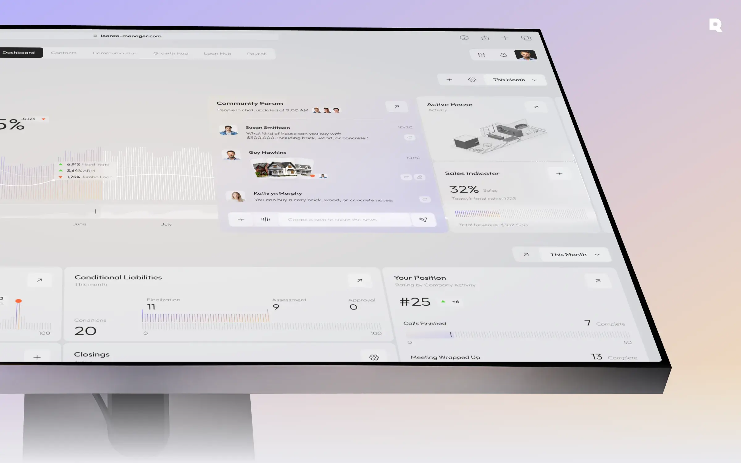 Screenshot showcasing the design of a CRM software interface.