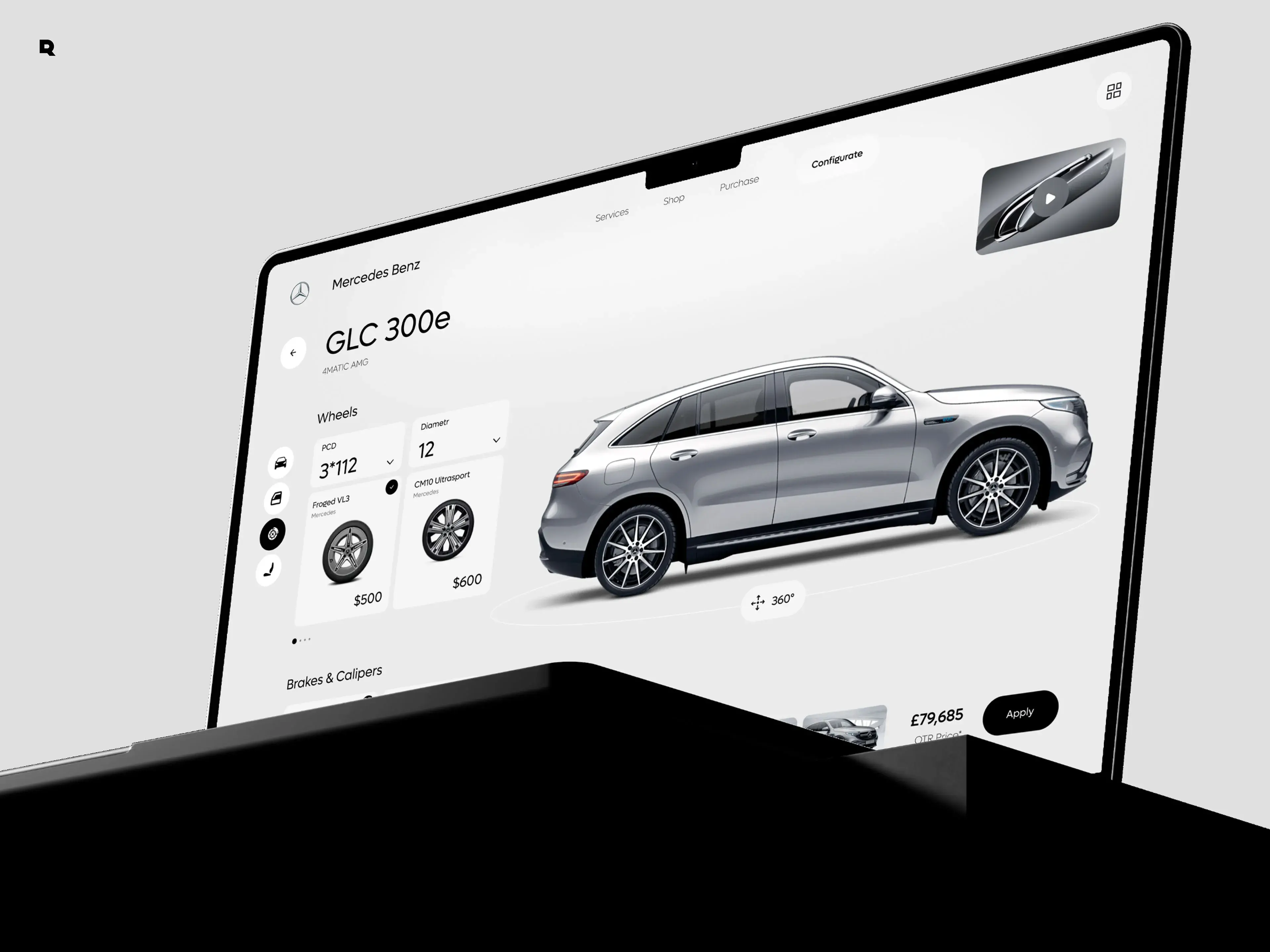 Mercedes-Benz GLC 300e luxury SUV alongside its web application vehicle configurator.
