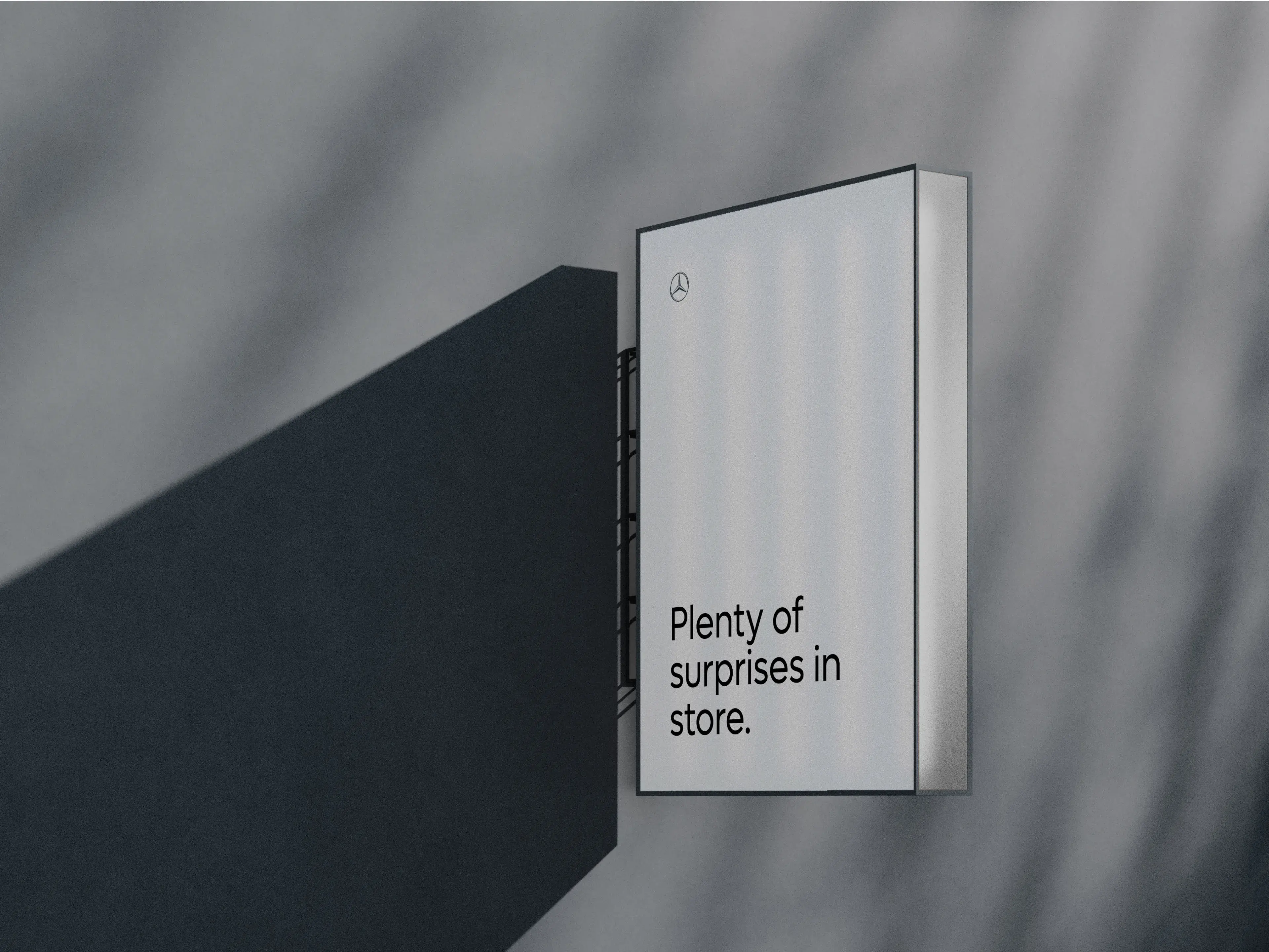 Conceptual tech visual for the Mercedes-Benz configurator, highlighting available features with text "Plenty of surprises in store.". Conceptual tech visual for the Mercedes-Benz configurator, highlighting available features with text "Plenty of surprises in store.".