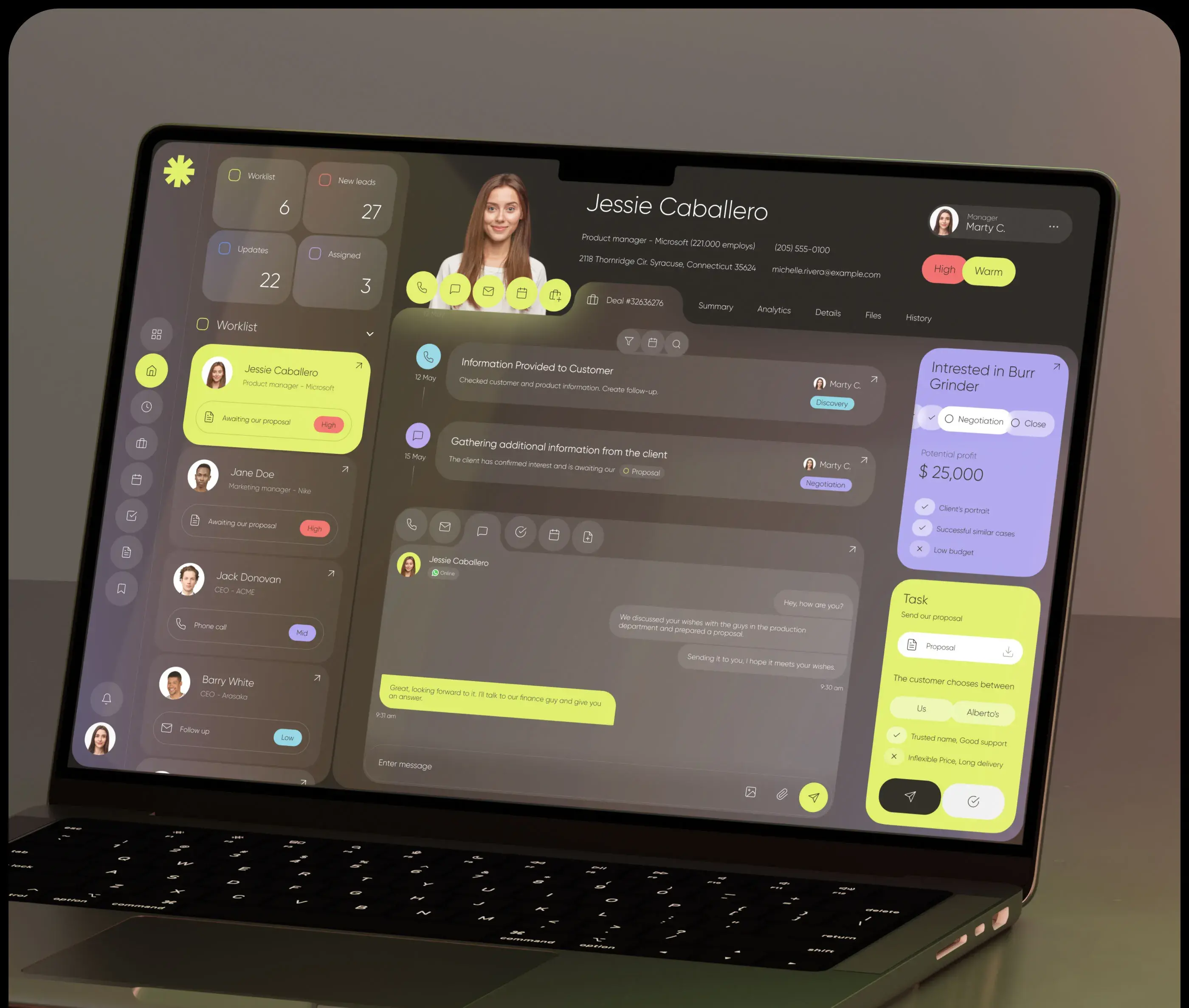 User interface design of a CRM application shown on a tablet. User interface design of a CRM application shown on a tablet.