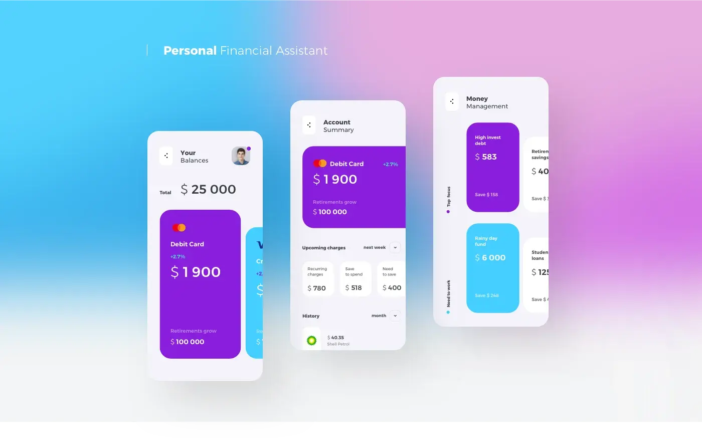 Screenshot of a mobile app's UX/UI design displayed across multiple phones. Screenshot of a mobile app's UX/UI design displayed across multiple phones.