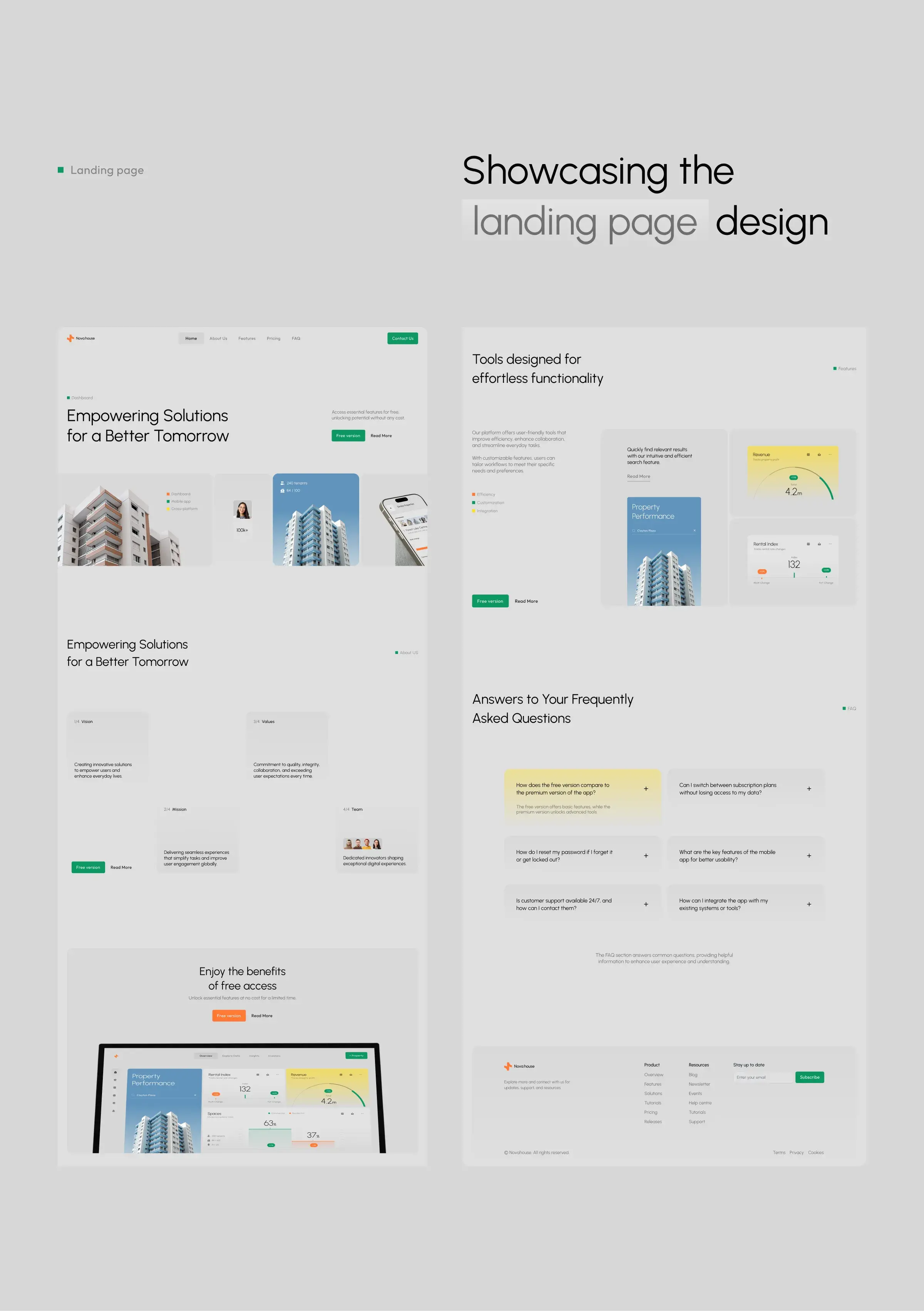 Screenshot of the Nova House real estate app UI design in design software. Screenshot of the Nova House real estate app UI design in design software.
