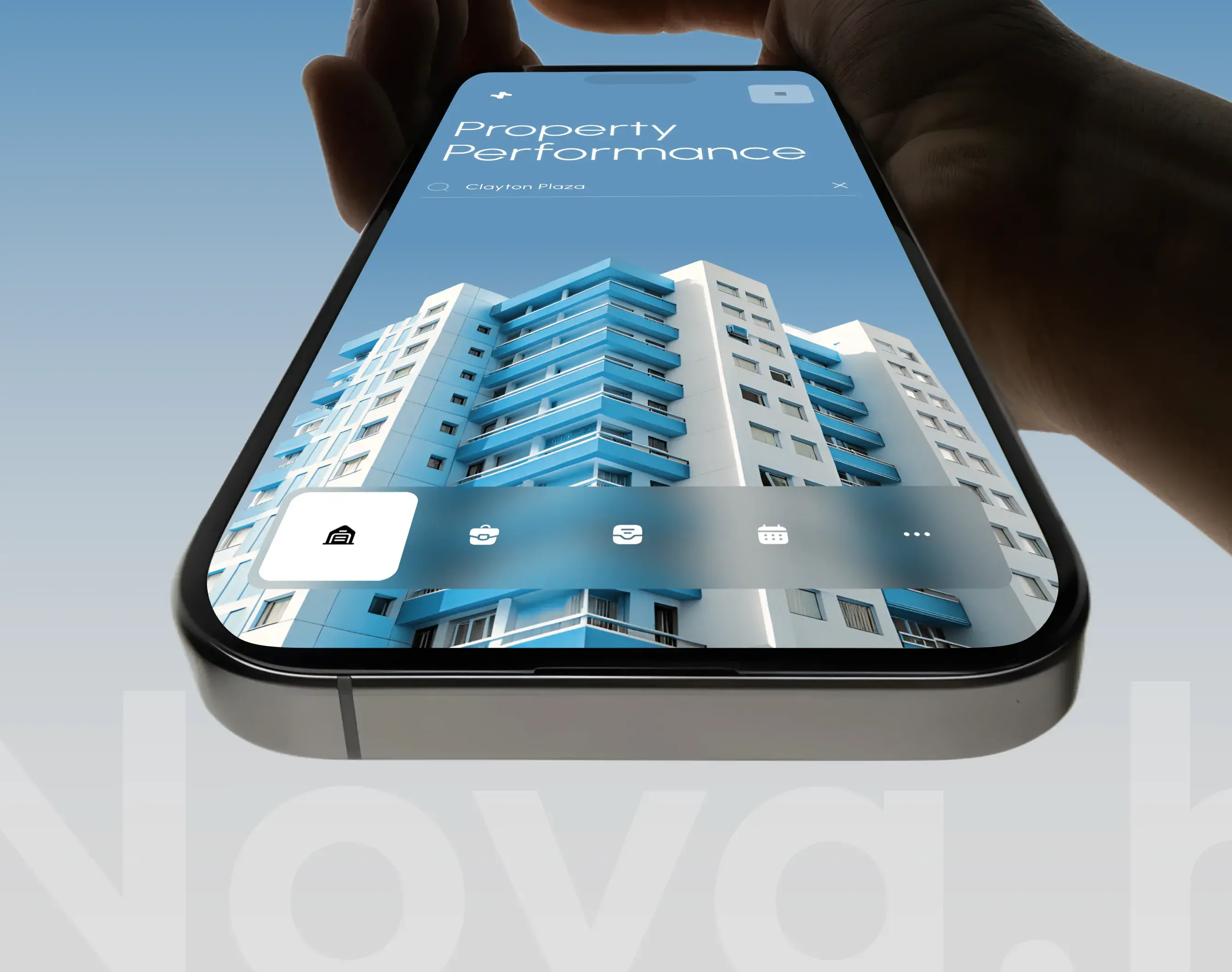 Screenshot of a real estate app interface on a phone showing 'Property Performance Clayton Plaza V'.