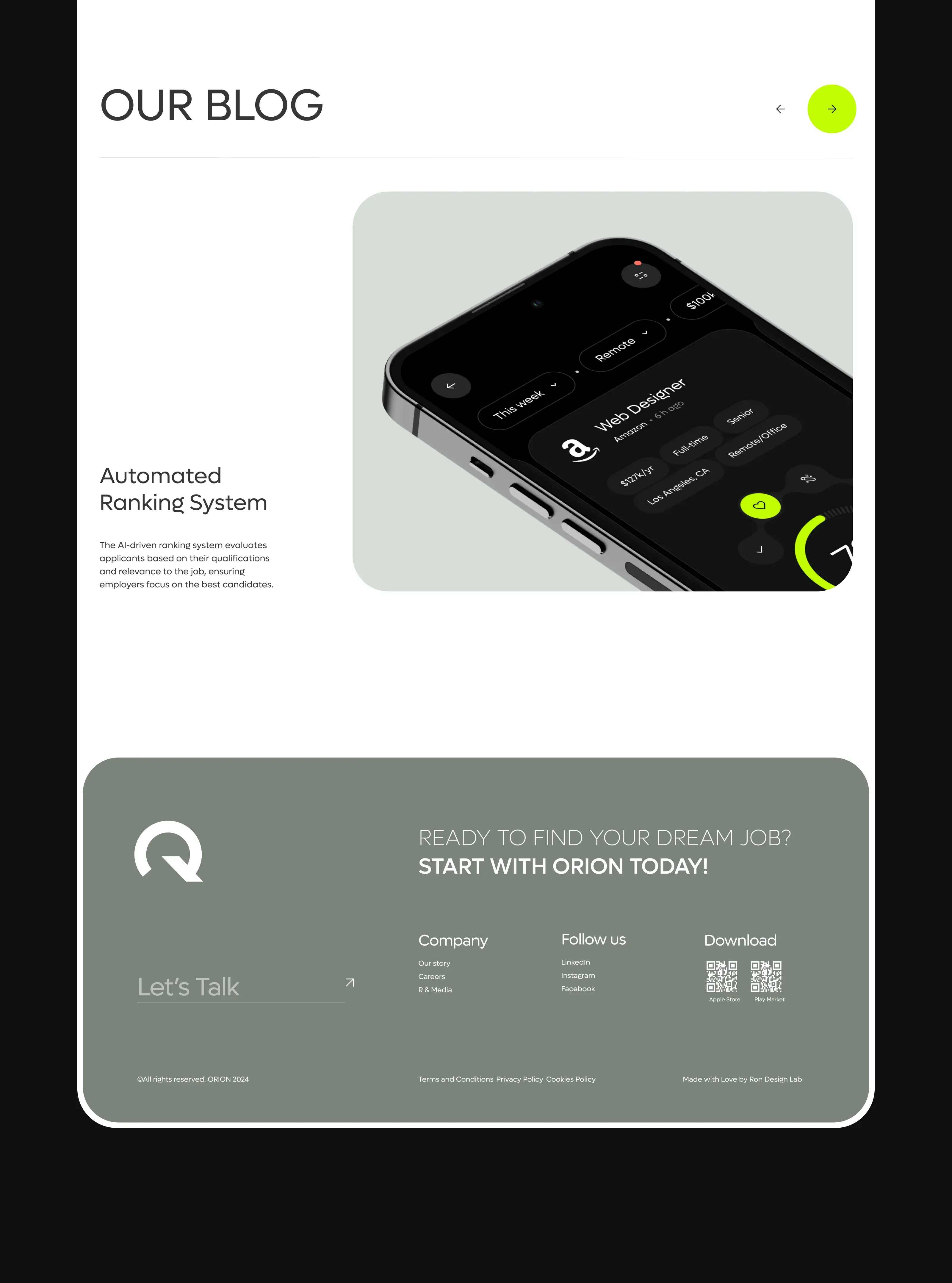 Screenshot of the Orion job SaaS mobile app interface on a phone. Screenshot of the Orion job SaaS mobile app interface on a phone.
