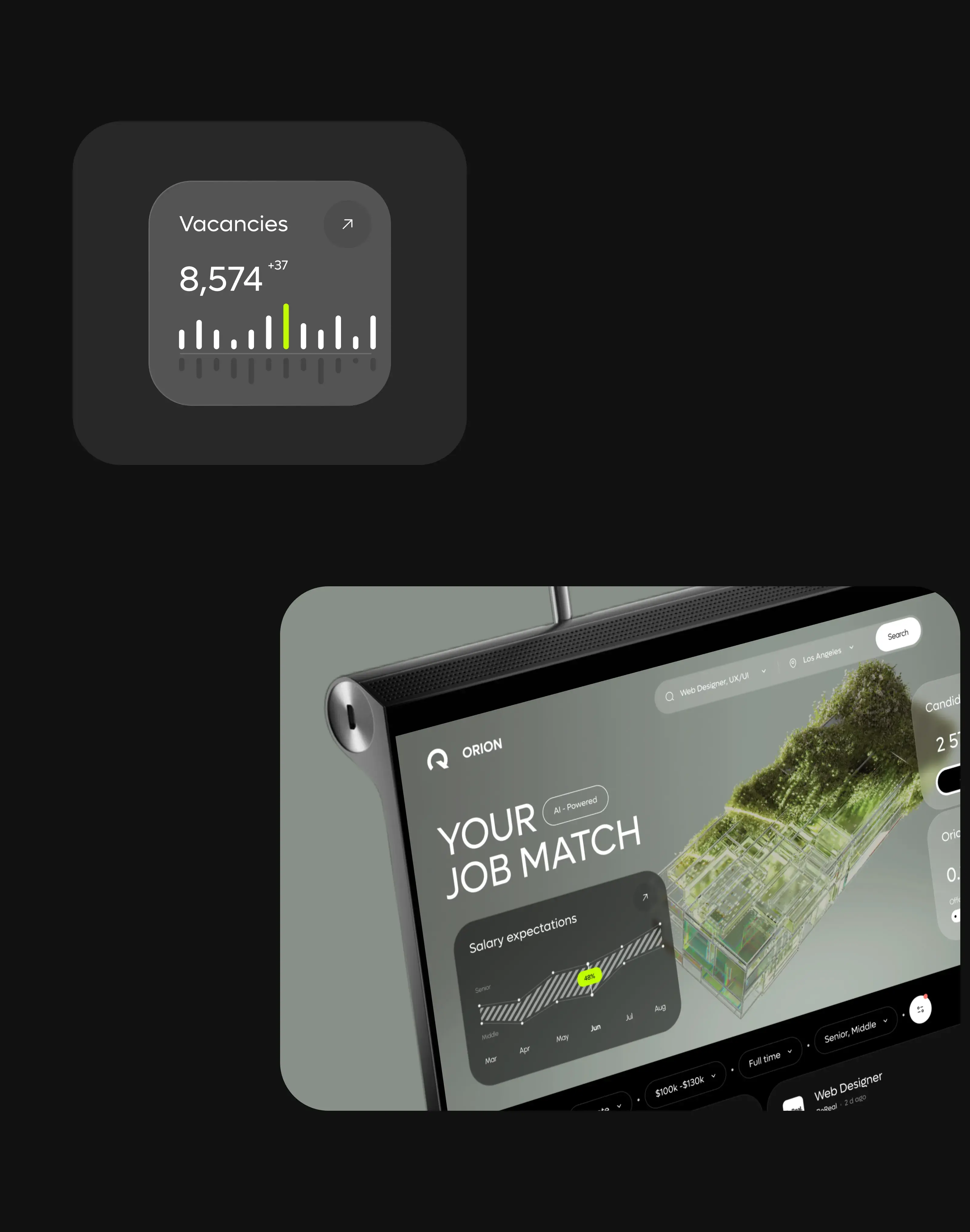 Mobile screenshot showing the user interface for an AI job SaaS app. Mobile screenshot showing the user interface for an AI job SaaS app.