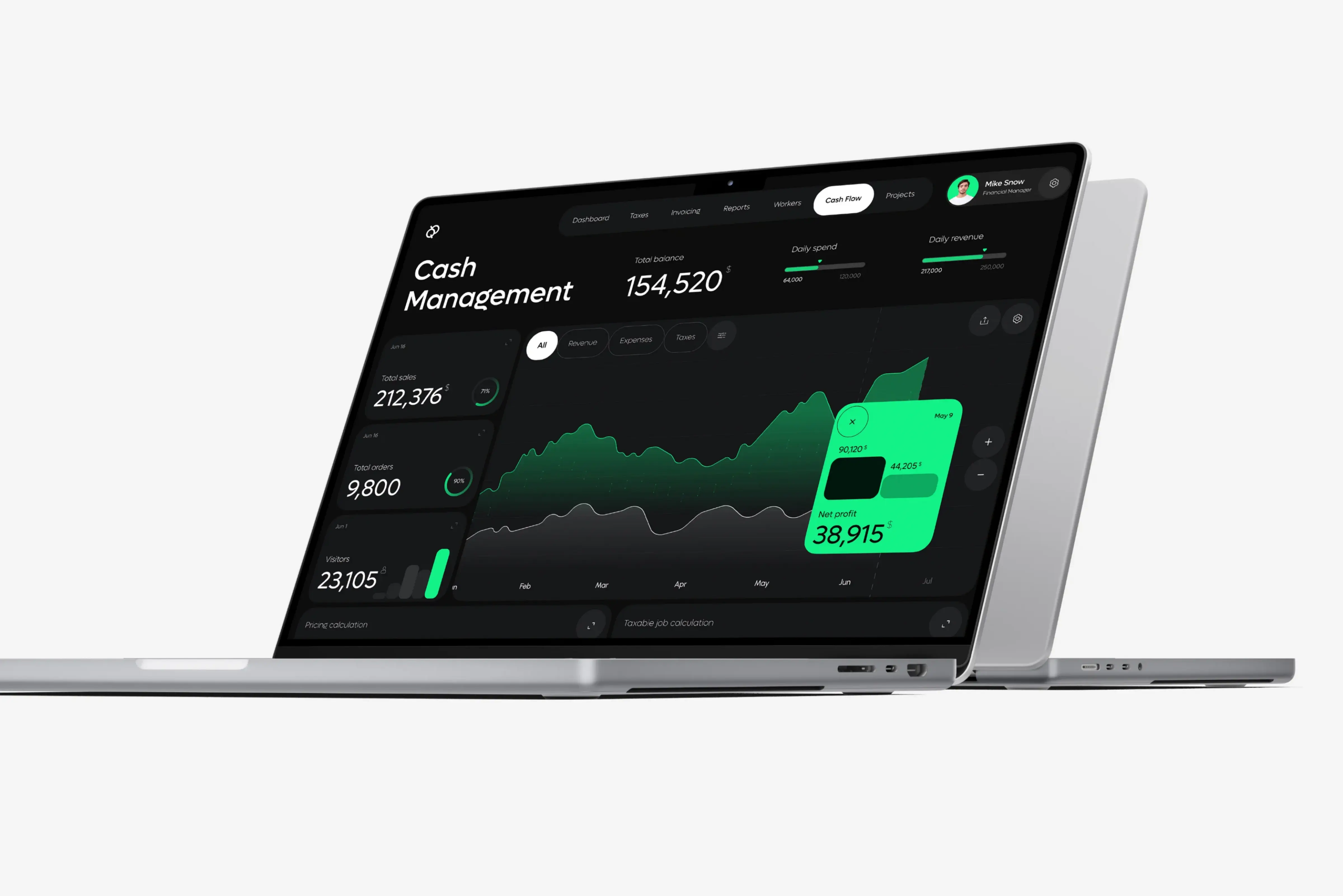Laptop representing technology used for finance and ERP services.