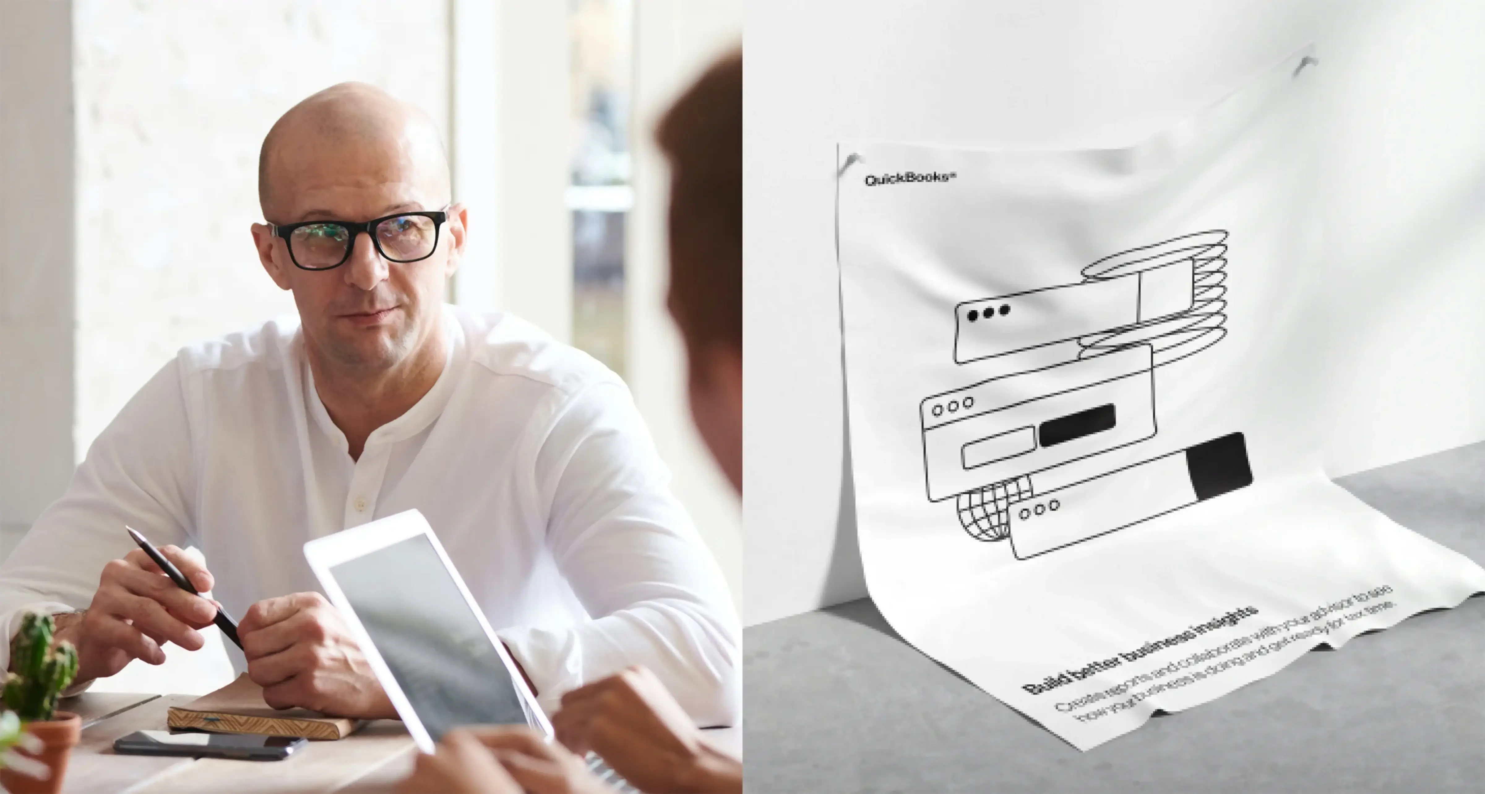 Person providing insights in an interview about QuickBooks business and finance services.