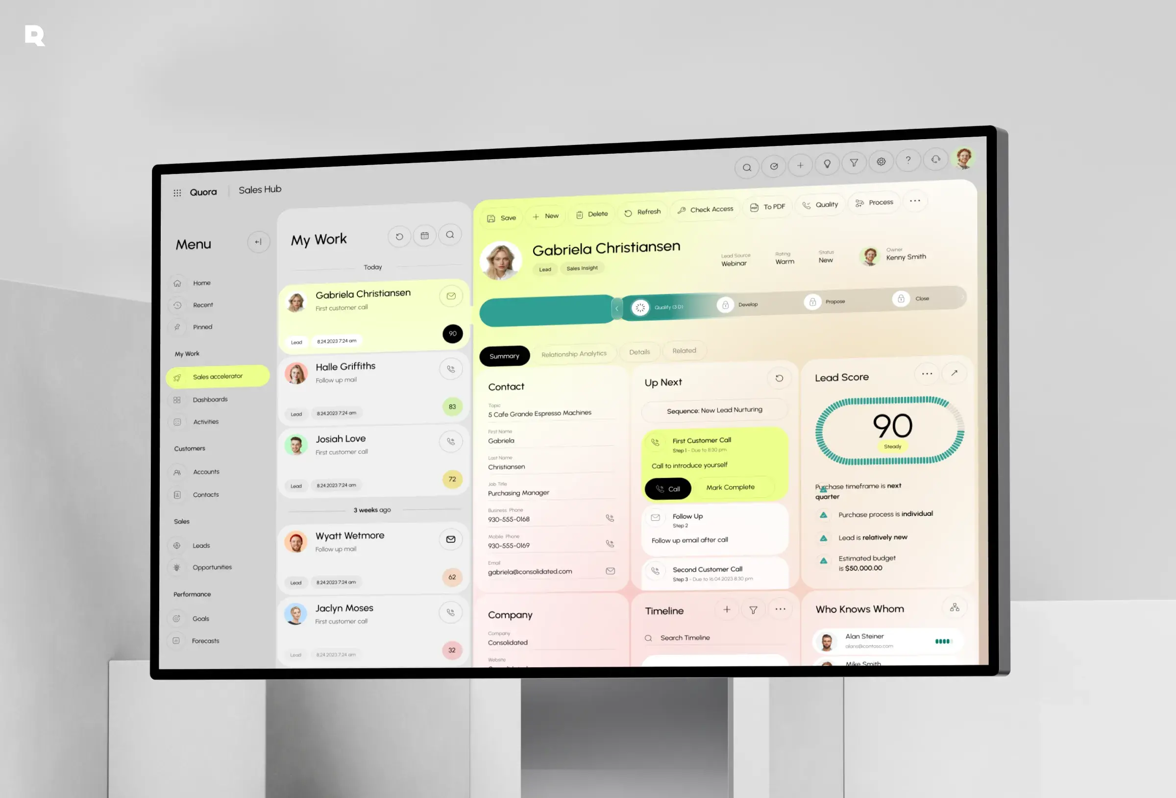 Mockups of UI/UX design for a SaaS CRM and Mobile App, displayed on a screen.