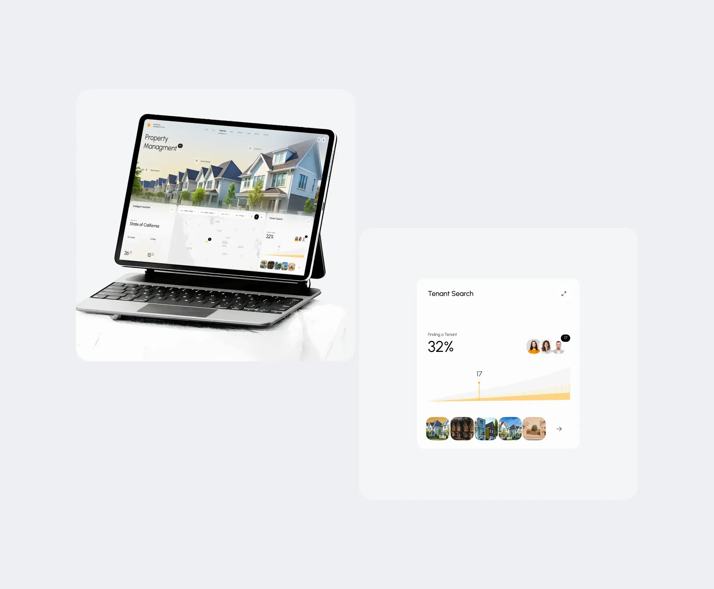 Screenshot of the 'Property Management Intelligent Assistant' real estate SaaS interface. Screenshot of the 'Property Management Intelligent Assistant' real estate SaaS interface.