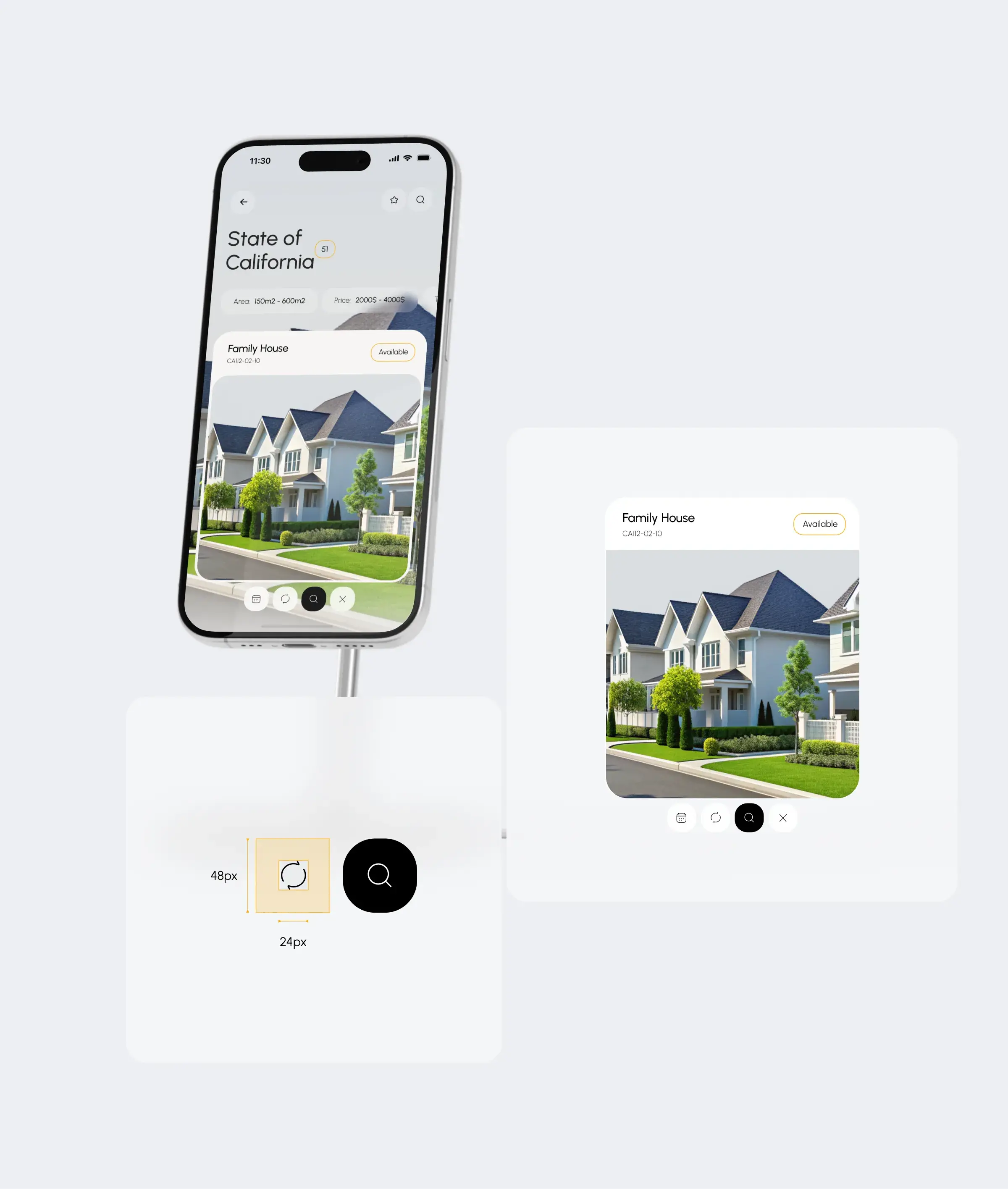 Screenshot of a real estate management SaaS mobile interface on an iPhone. Screenshot of a real estate management SaaS mobile interface on an iPhone.