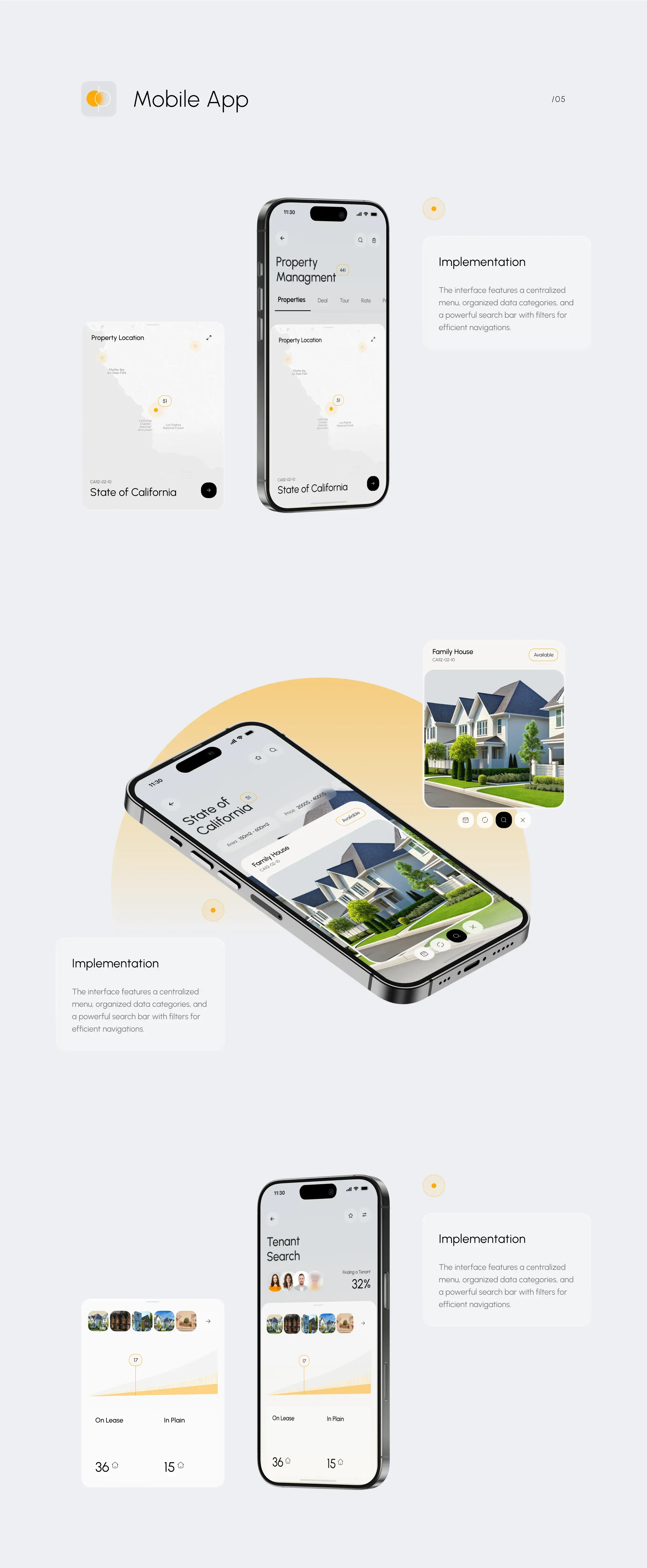 UX/UI design screenshot of the real estate management SaaS mobile app. UX/UI design screenshot of the real estate management SaaS mobile app.