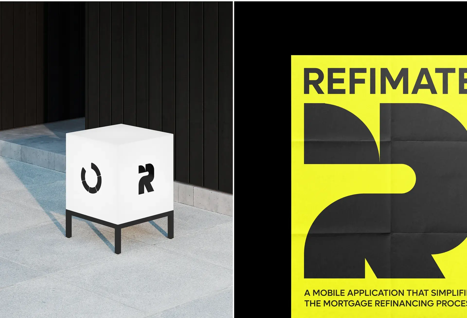 Text about the Refimate mobile app simplifying mortgage refinancing process, shown in a design context. Text about the Refimate mobile app simplifying mortgage refinancing process, shown in a design context.