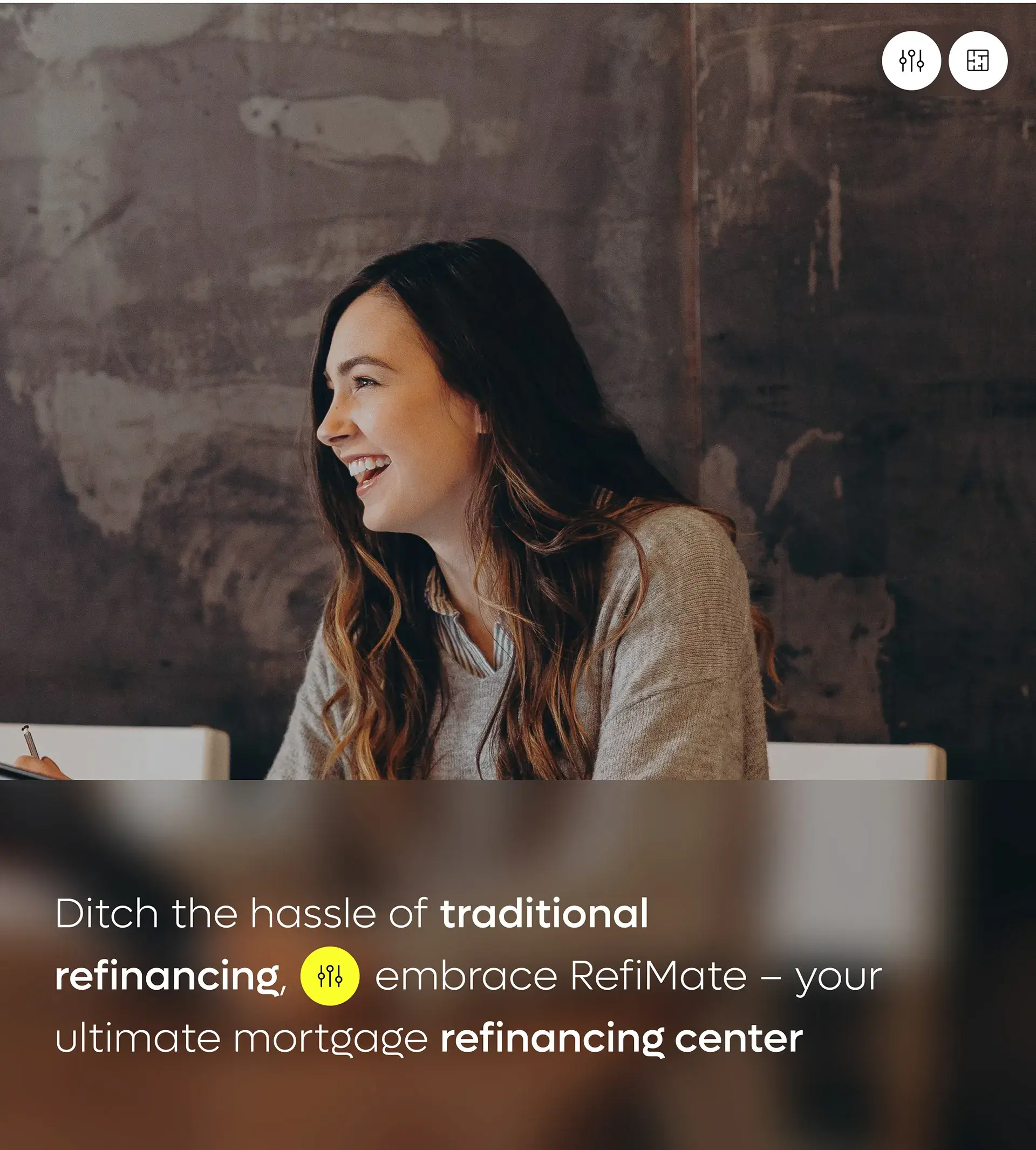 A happy person, representing freedom from the hassle of traditional mortgage refinancing with the RefiMate app. A happy person, representing freedom from the hassle of traditional mortgage refinancing with the RefiMate app.