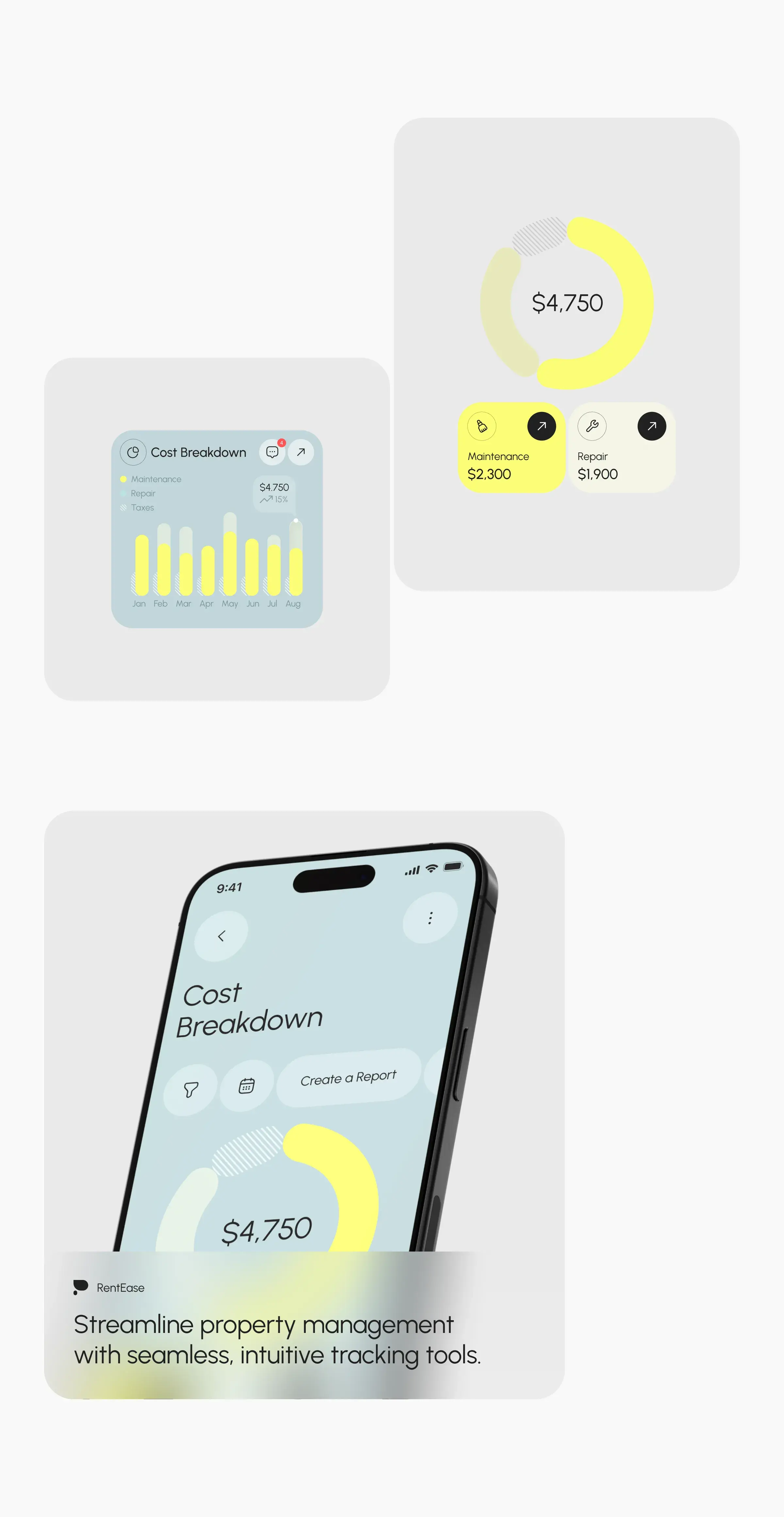 Smartphone displaying the rentease property management mobile app interface. Smartphone displaying the rentease property management mobile app interface.
