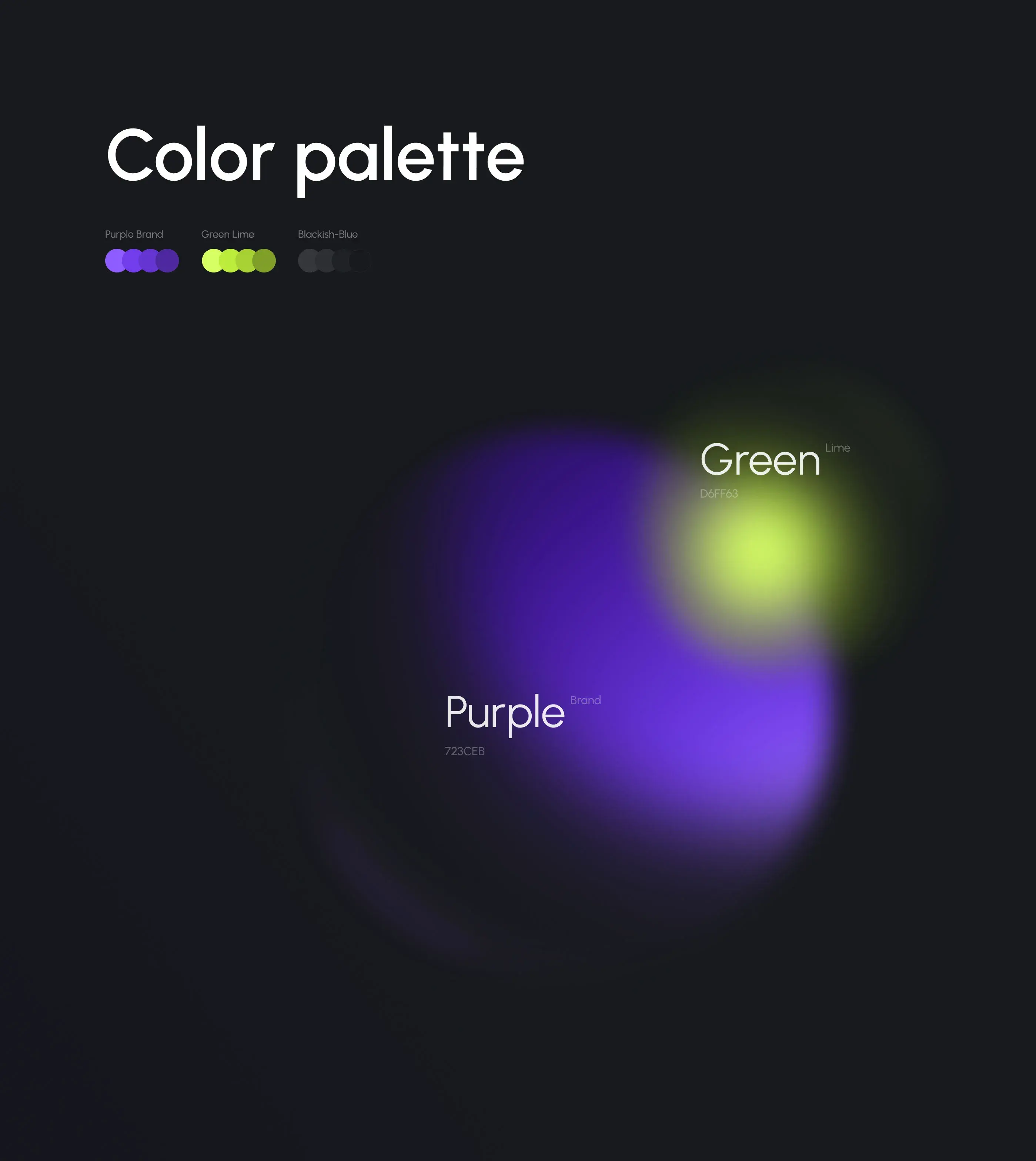 Screenshot of the brand color palette used for the CRM design, featuring purple, lime green, and blackish-blue with hex codes. Screenshot of the brand color palette used for the CRM design, featuring purple, lime green, and blackish-blue with hex codes.