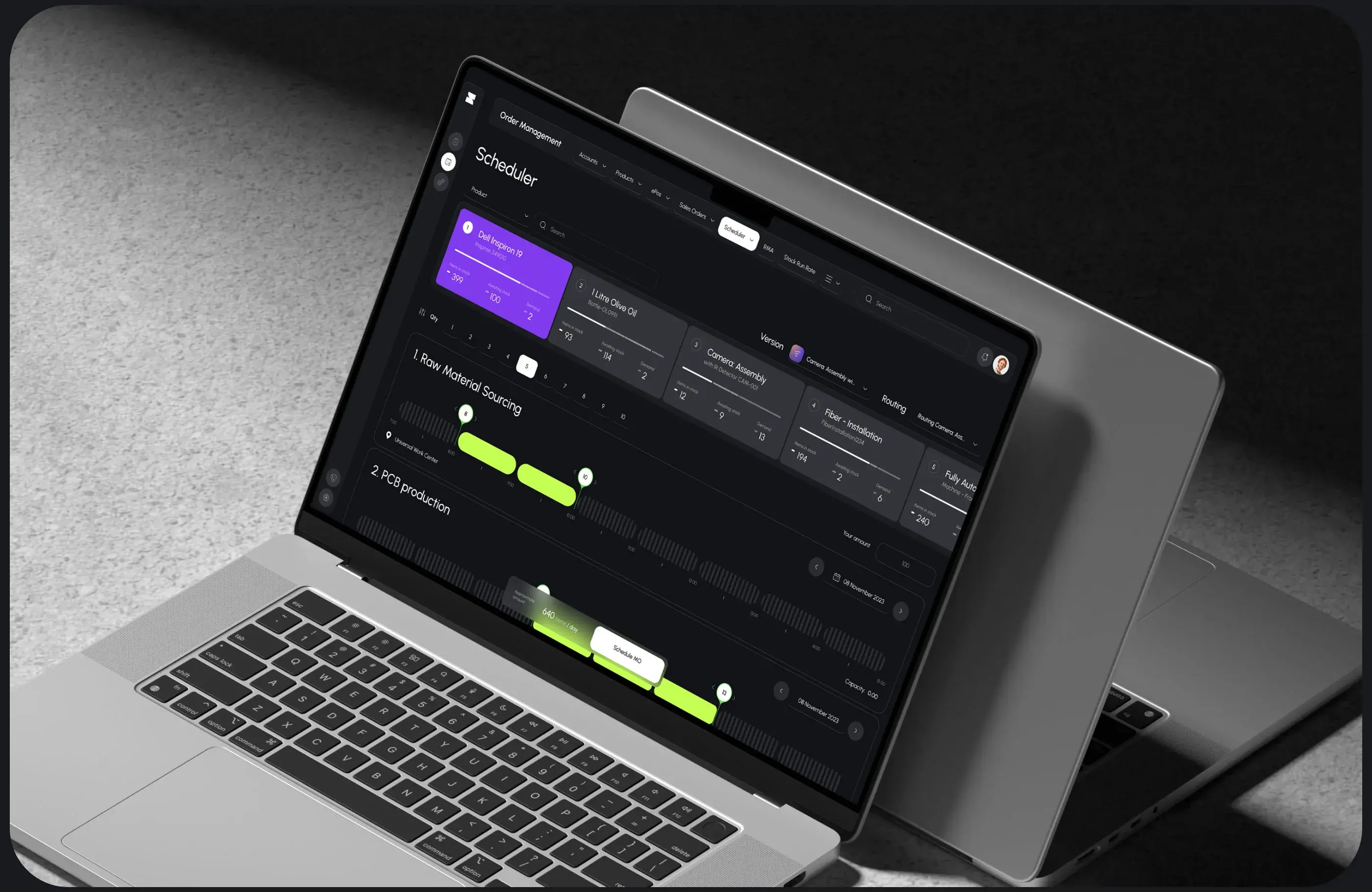Laptop and keyboard, representing work on a CRM or AI scheduler web application design interface. Laptop and keyboard, representing work on a CRM or AI scheduler web application design interface.