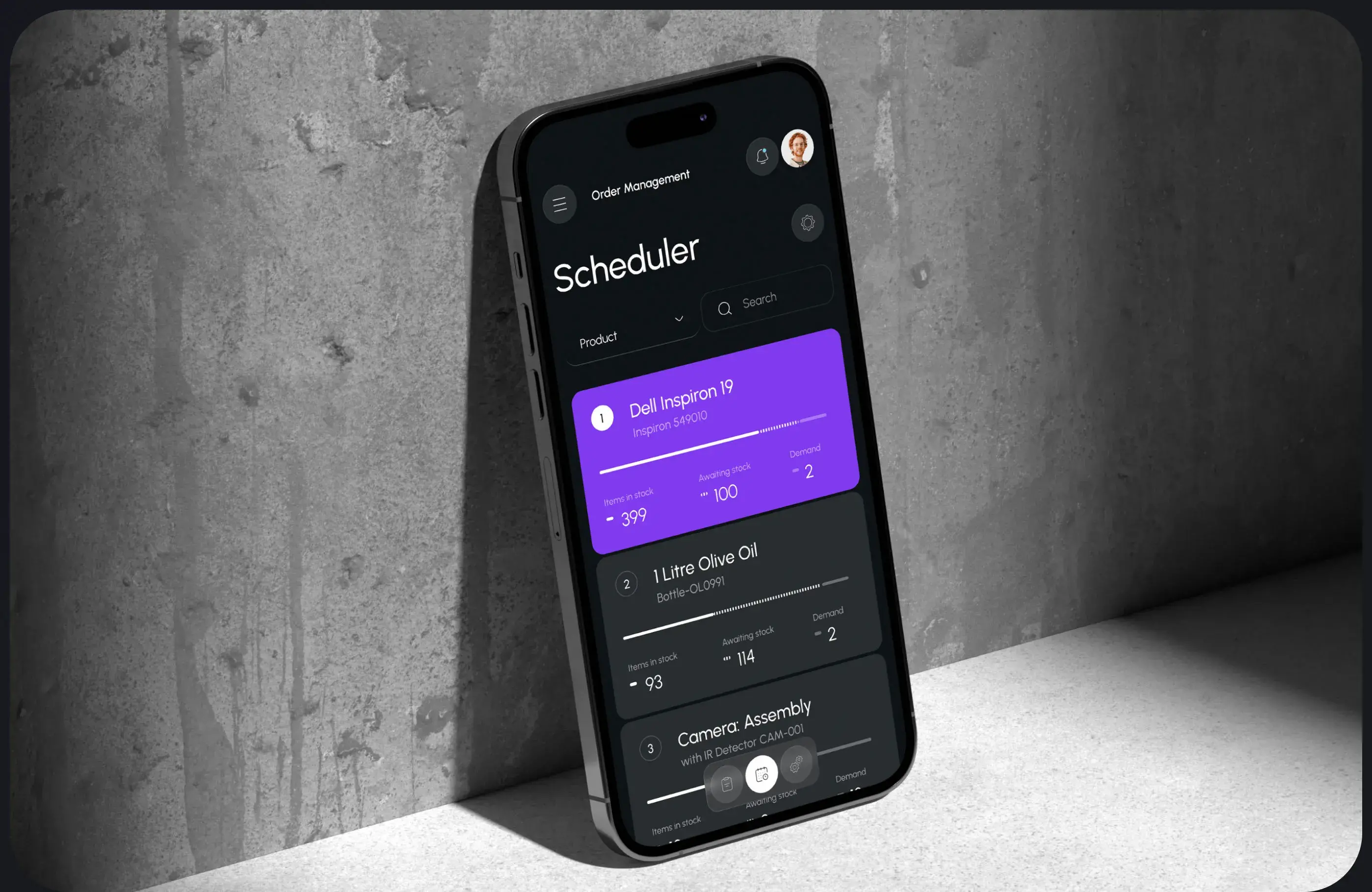 Mobile UI design for an AI CRM scheduler application displayed on a smartphone. Mobile UI design for an AI CRM scheduler application displayed on a smartphone.