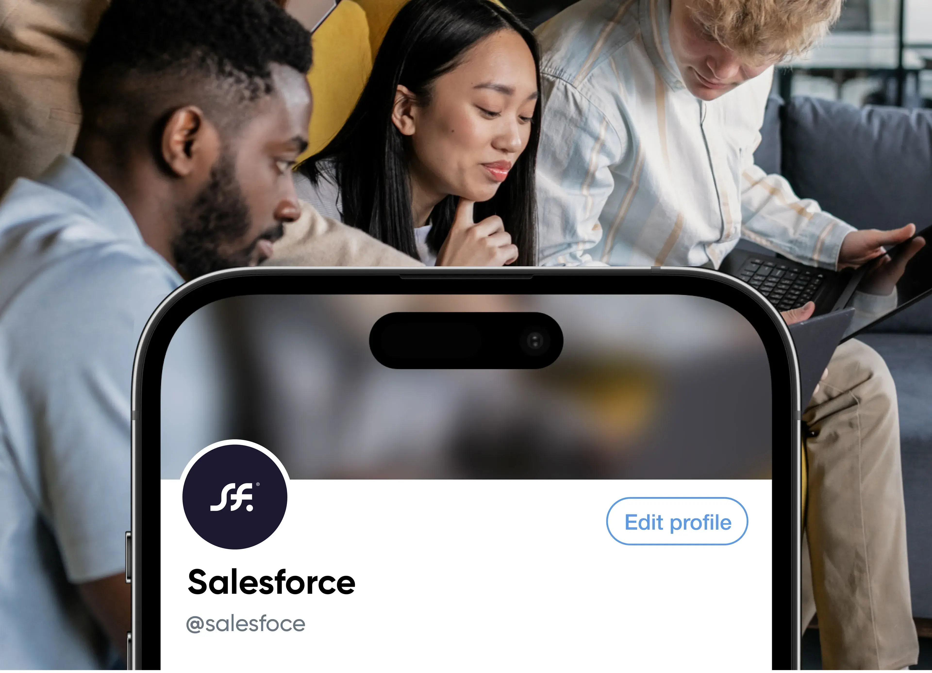 Screenshot of the Salesforce CRM interface showing 'Sf. Salesforce @salesfoce Edit profile', used by a collaborating team. Screenshot of the Salesforce CRM interface showing 'Sf. Salesforce @salesfoce Edit profile', used by a collaborating team.