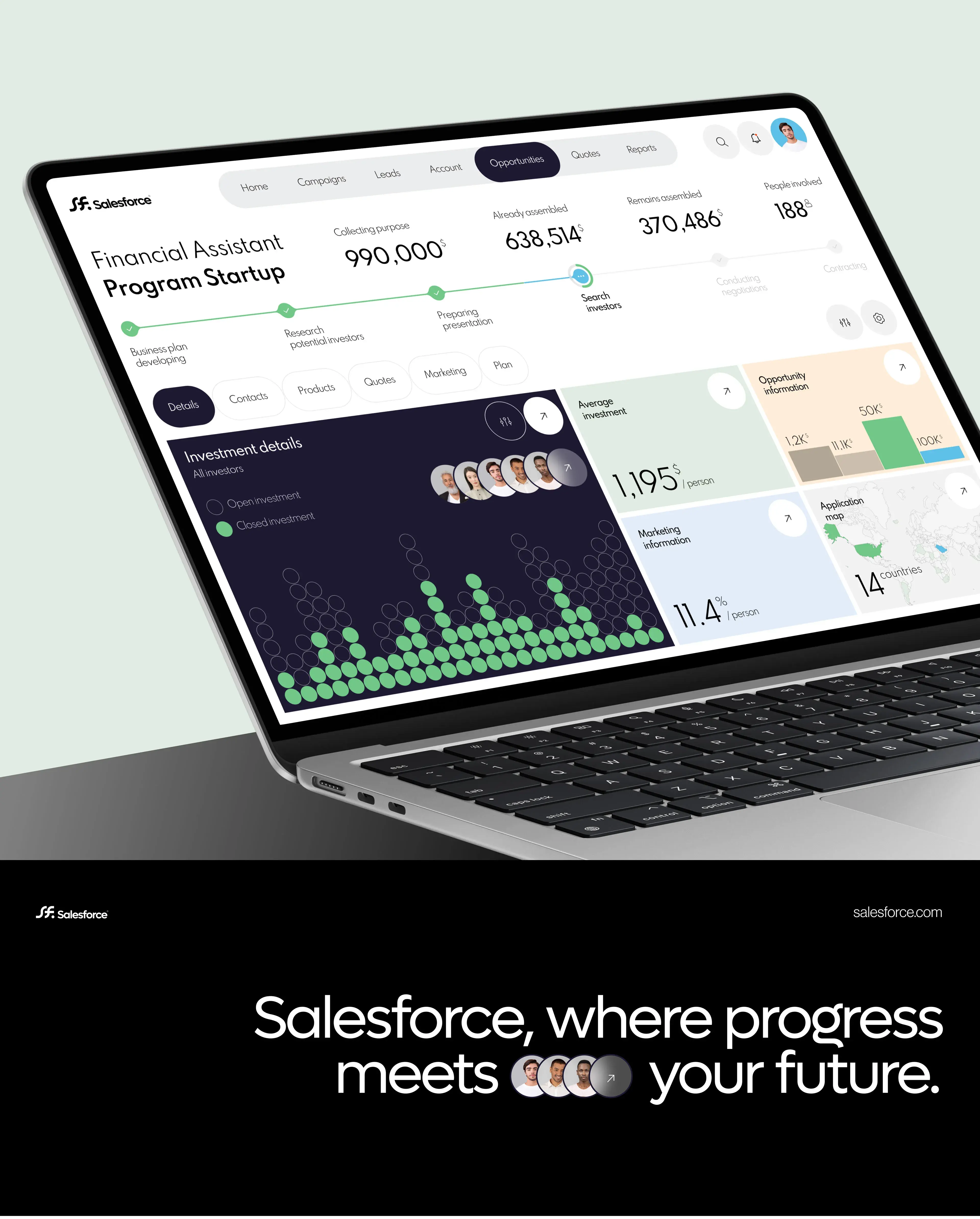 Screenshot of a CRM/SaaS web application interface related to Salesforce design on a laptop. Screenshot of a CRM/SaaS web application interface related to Salesforce design on a laptop.