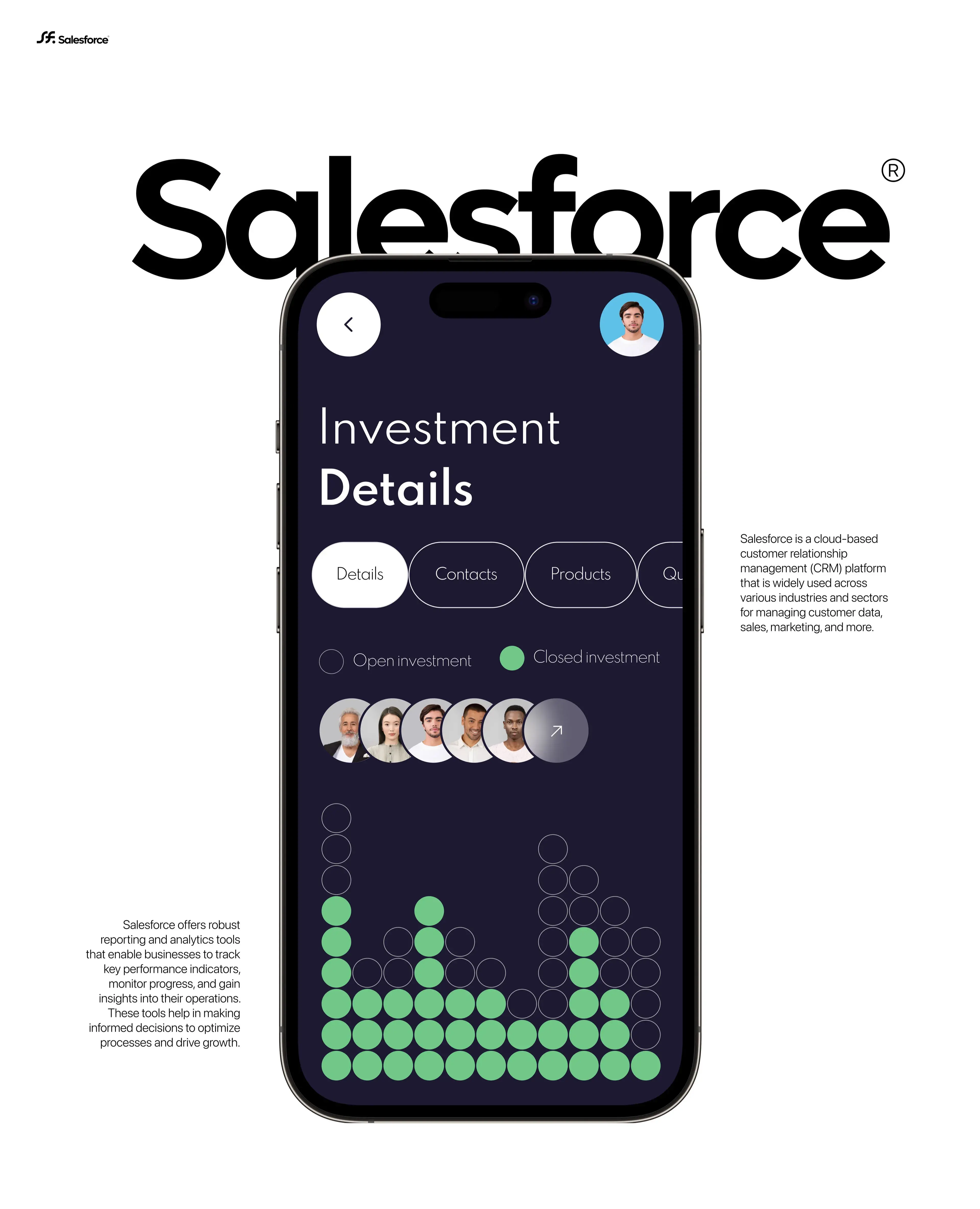Screenshot of a CRM software user interface design on a smartphone. Screenshot of a CRM software user interface design on a smartphone.
