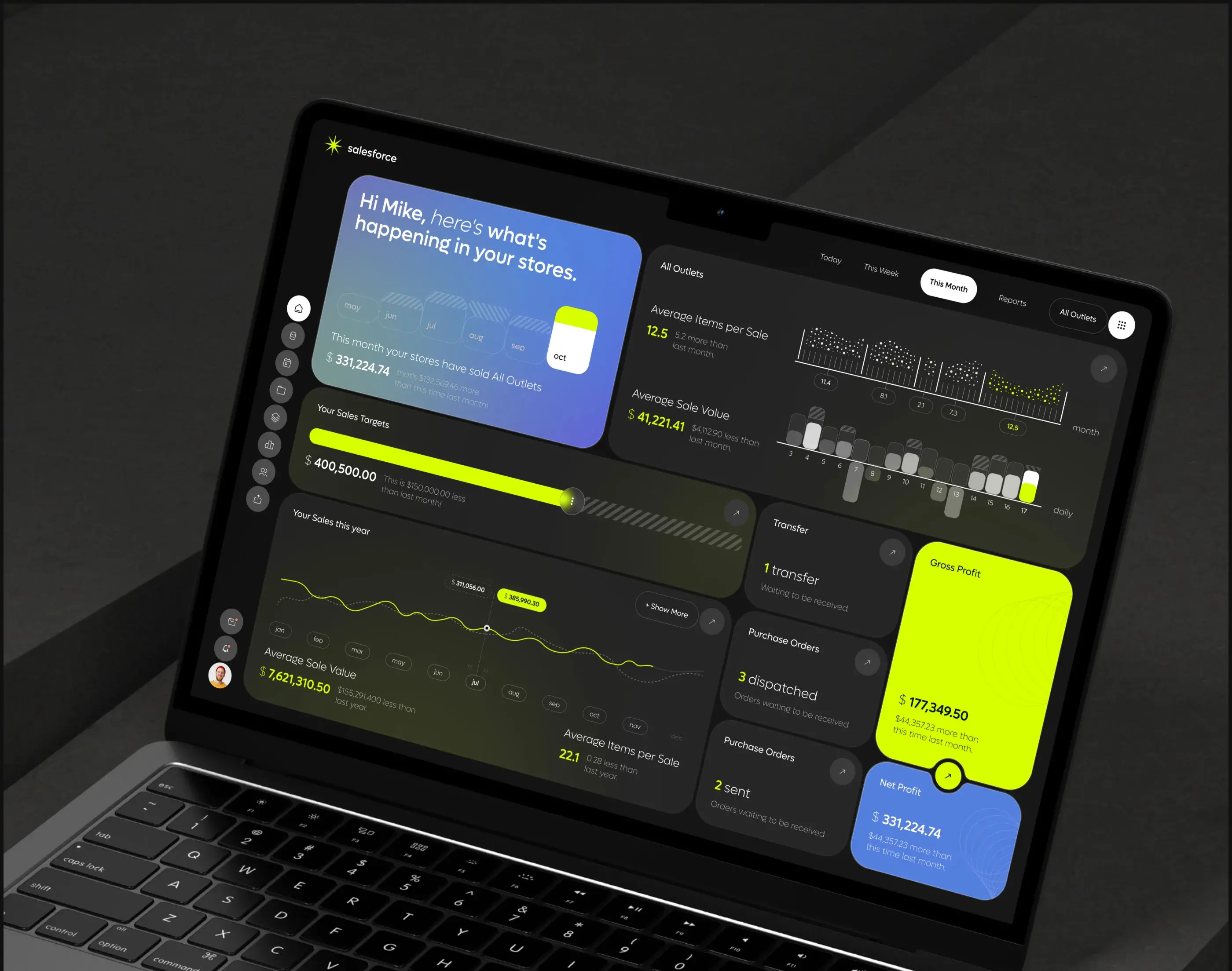 A laptop screen showing a CRM or SaaS web application design. A laptop screen showing a CRM or SaaS web application design.
