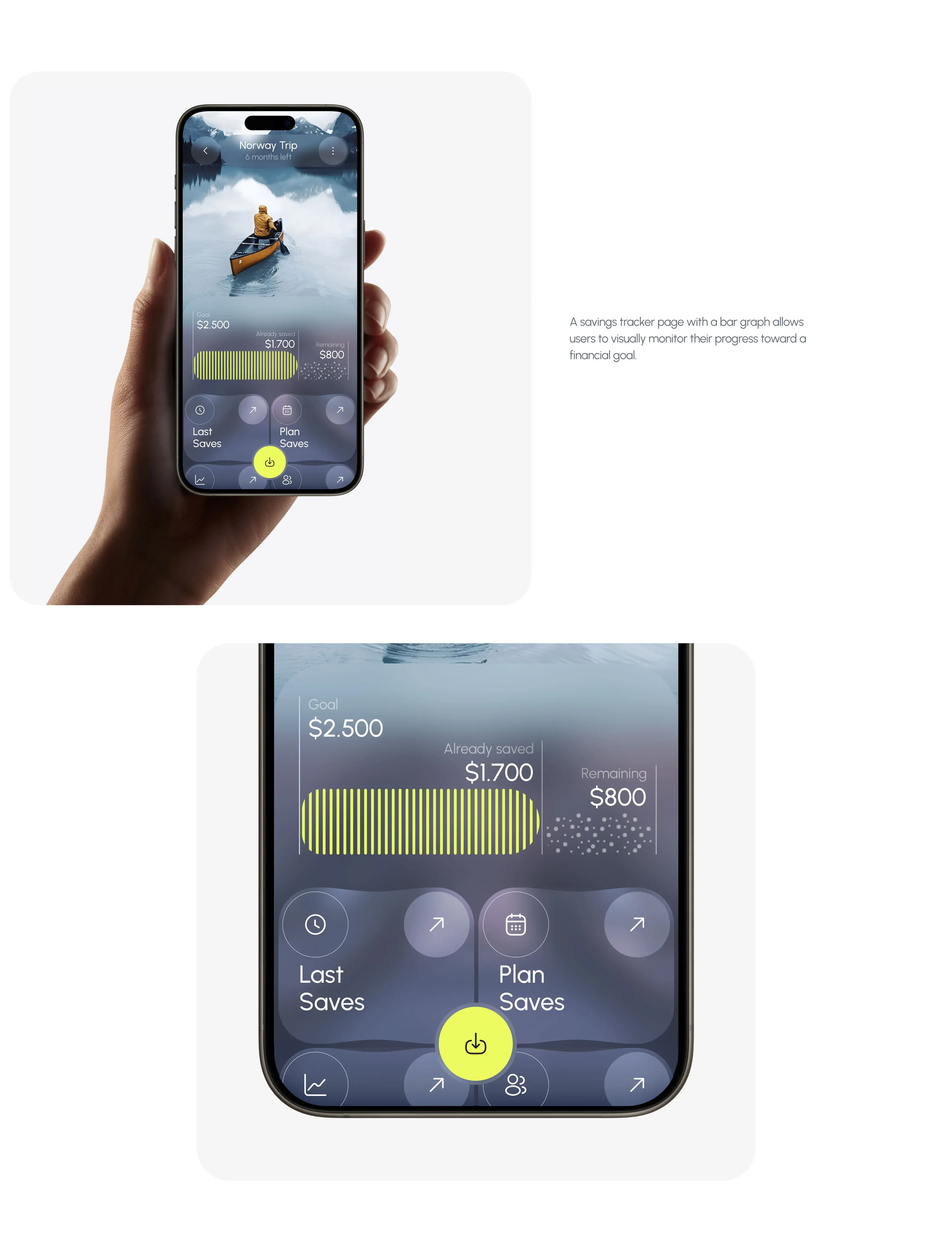 Mobile phone displaying the UI of the savingpro finance app. Mobile phone displaying the UI of the savingpro finance app.