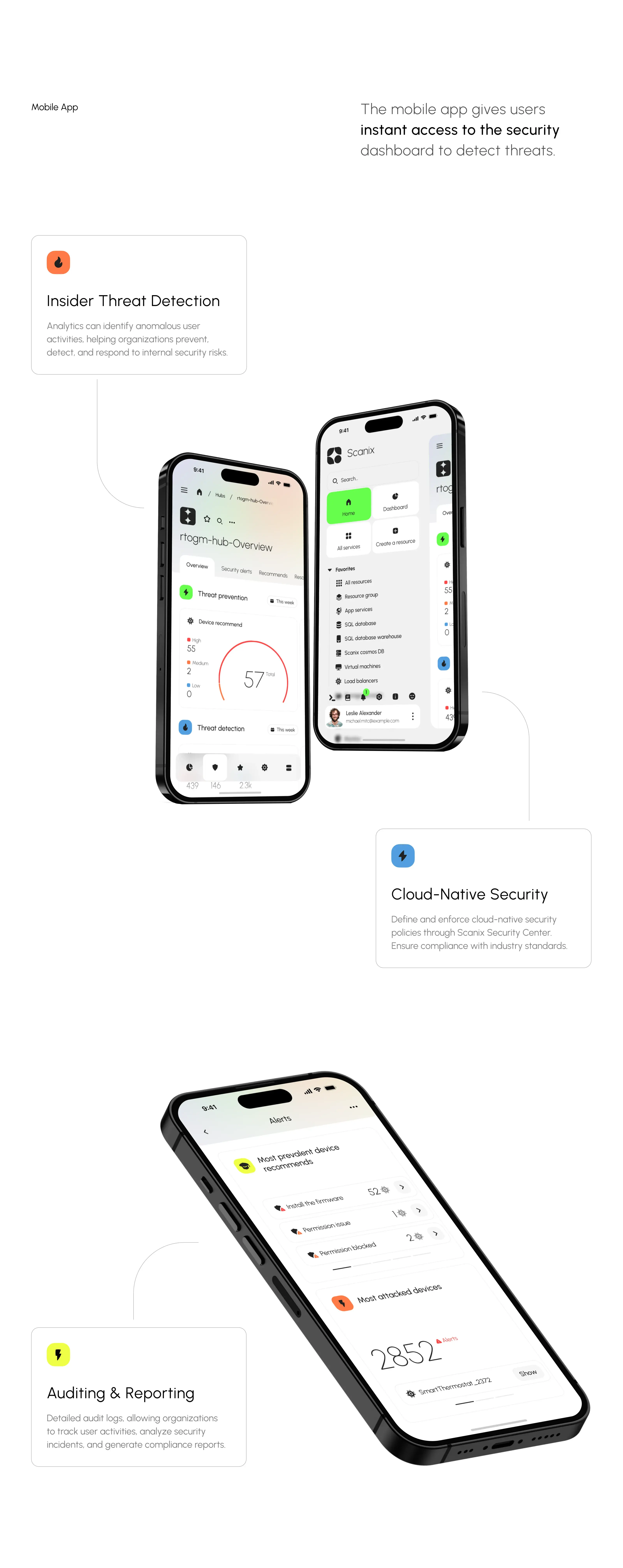 UI design screenshot of the Scanix AI security SaaS application on a mobile device. UI design screenshot of the Scanix AI security SaaS application on a mobile device.