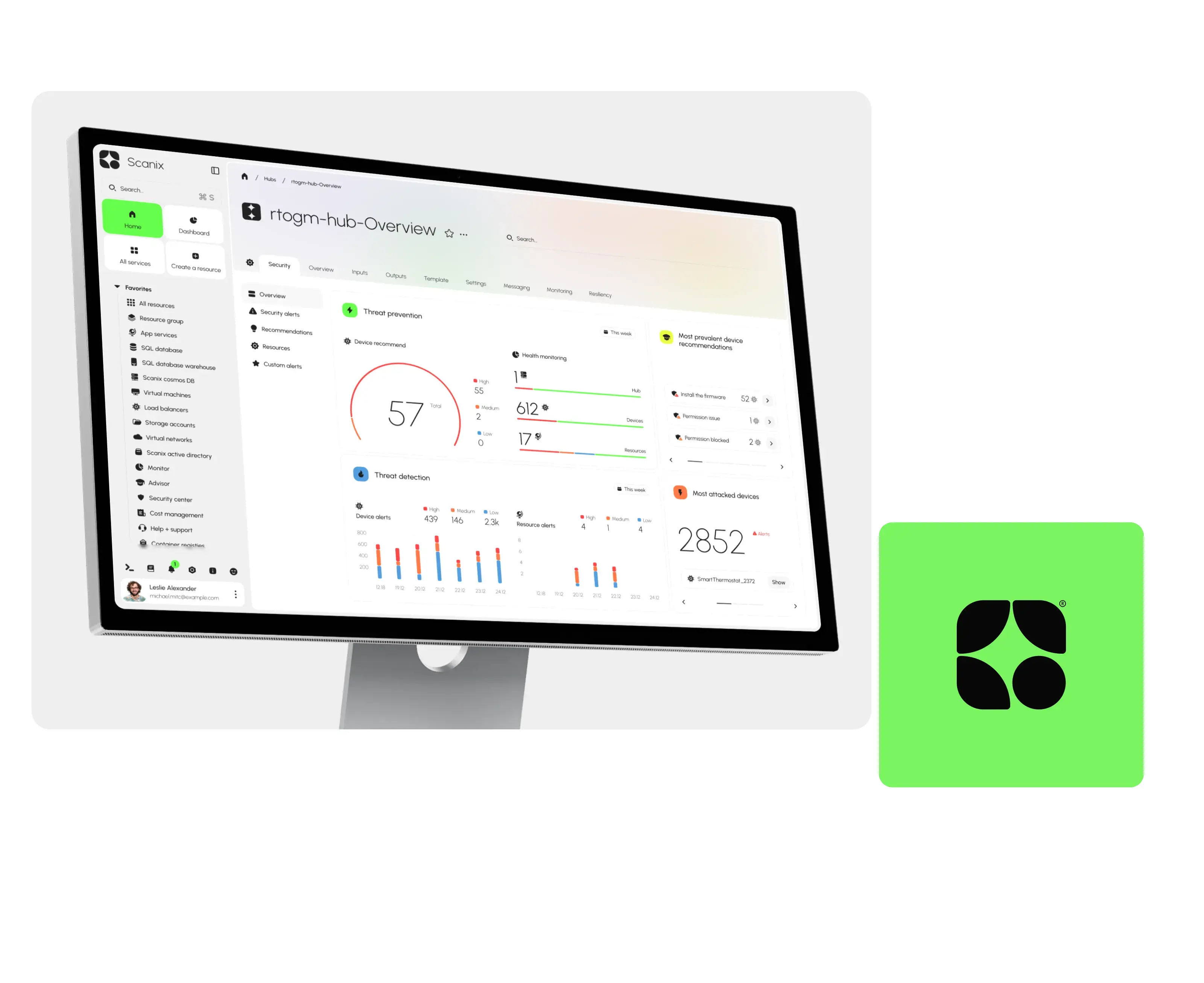 Screenshot of a computer monitor displaying UI/UX design for Scanix AI security web application. Screenshot of a computer monitor displaying UI/UX design for Scanix AI security web application.
