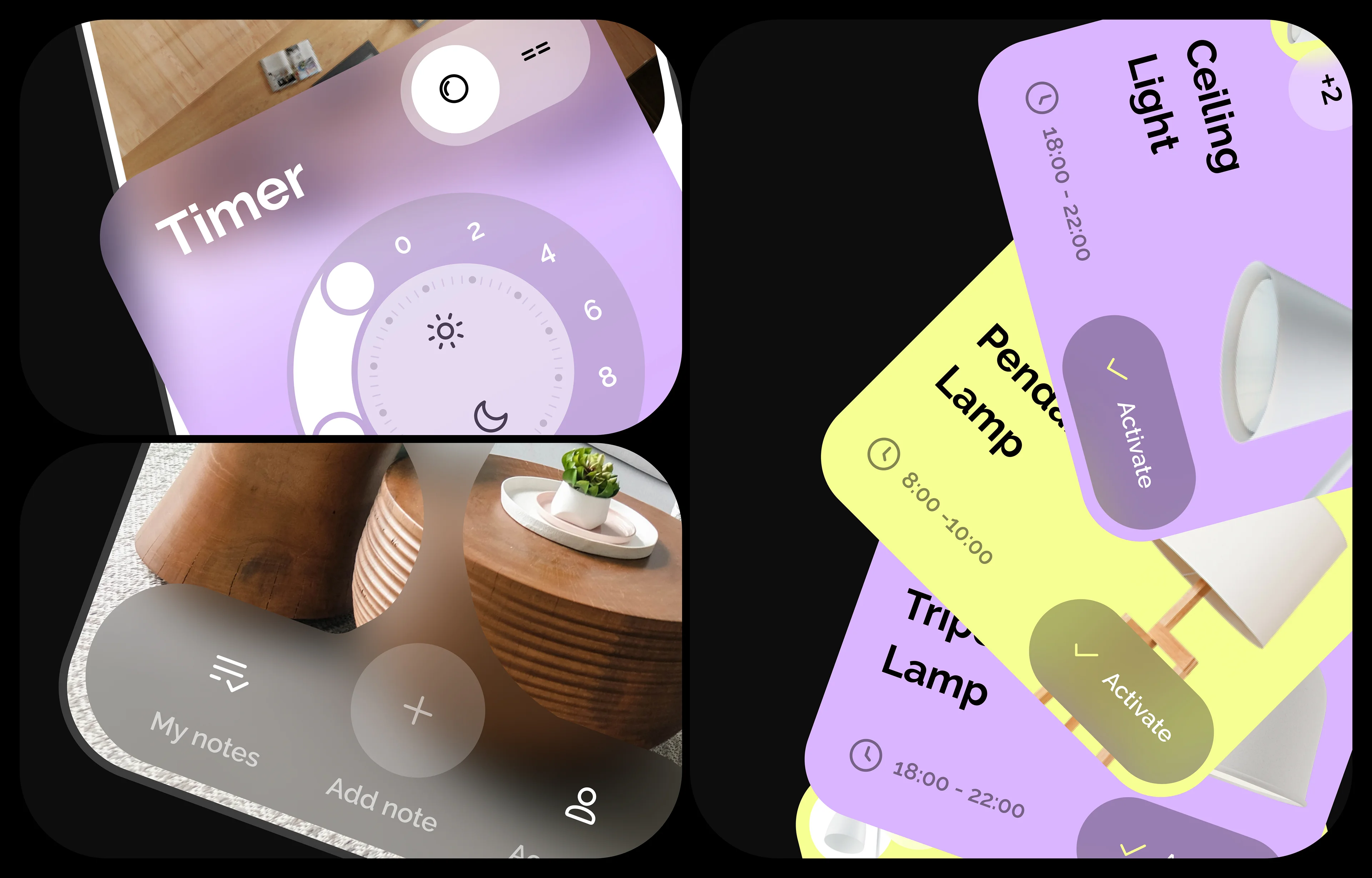 Screenshot of a smart home mobile app interface showing light timer schedules. Screenshot of a smart home mobile app interface showing light timer schedules.
