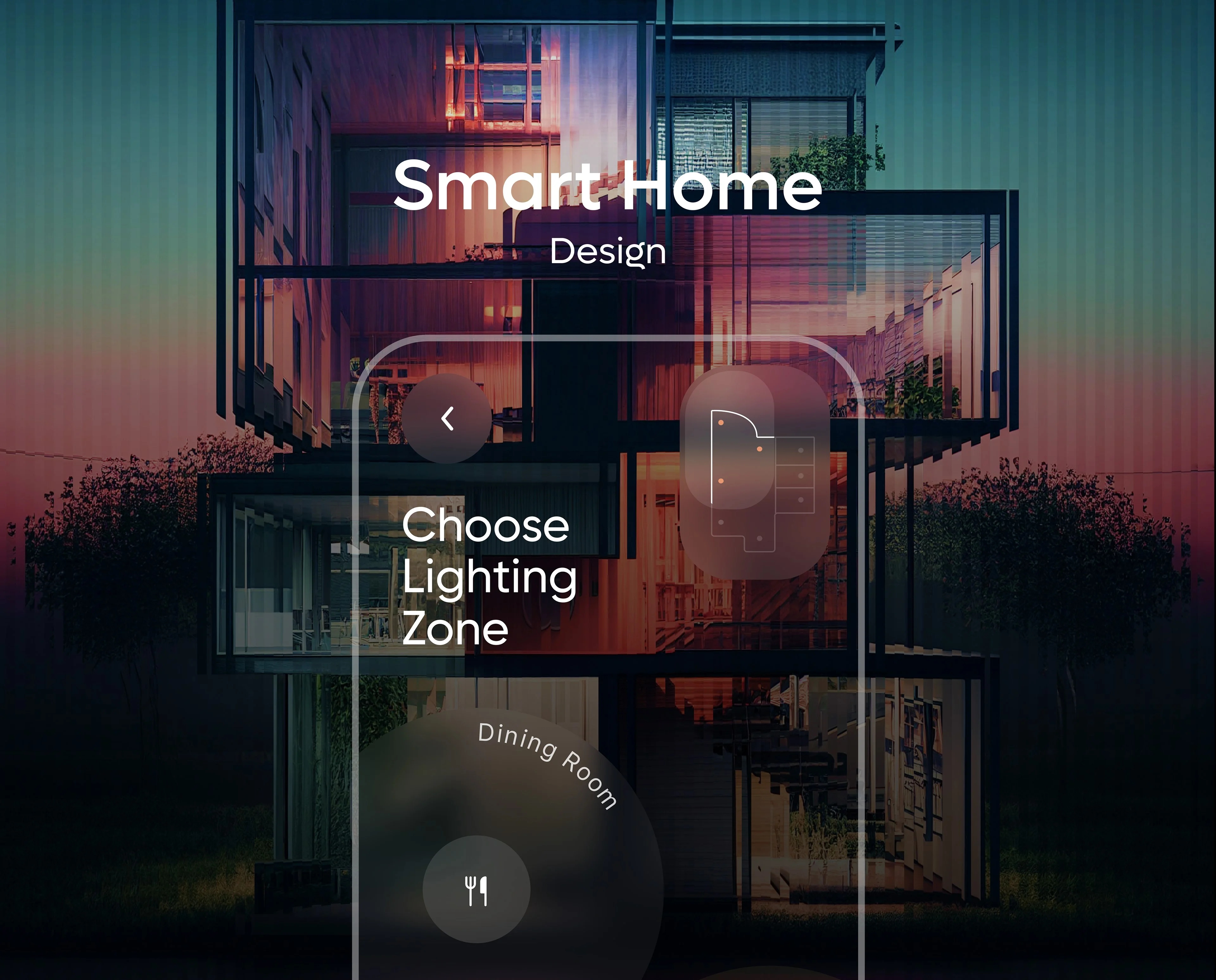 Screenshot of a smart home automation app's lighting control interface, showing zone selection like "Dining Room". Screenshot of a smart home automation app's lighting control interface, showing zone selection like "Dining Room".