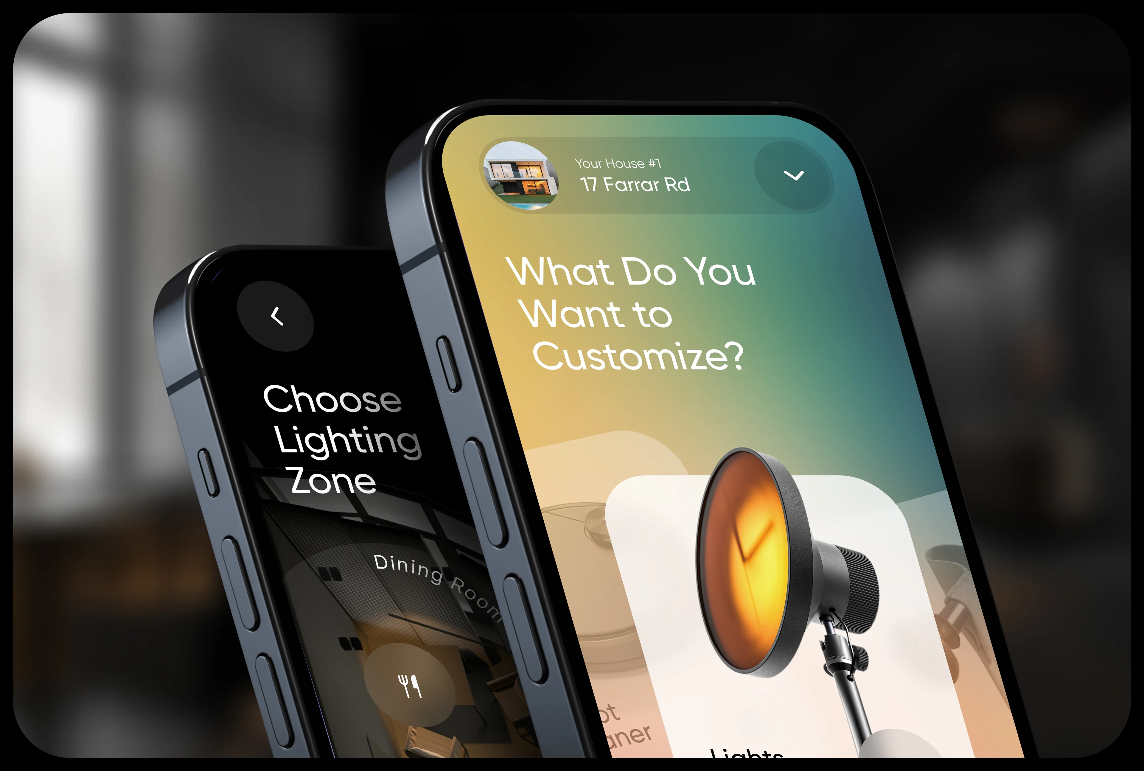 Screenshot of a smarthome automation app on an iPhone, showing options for choosing a lighting zone. Screenshot of a smarthome automation app on an iPhone, showing options for choosing a lighting zone.