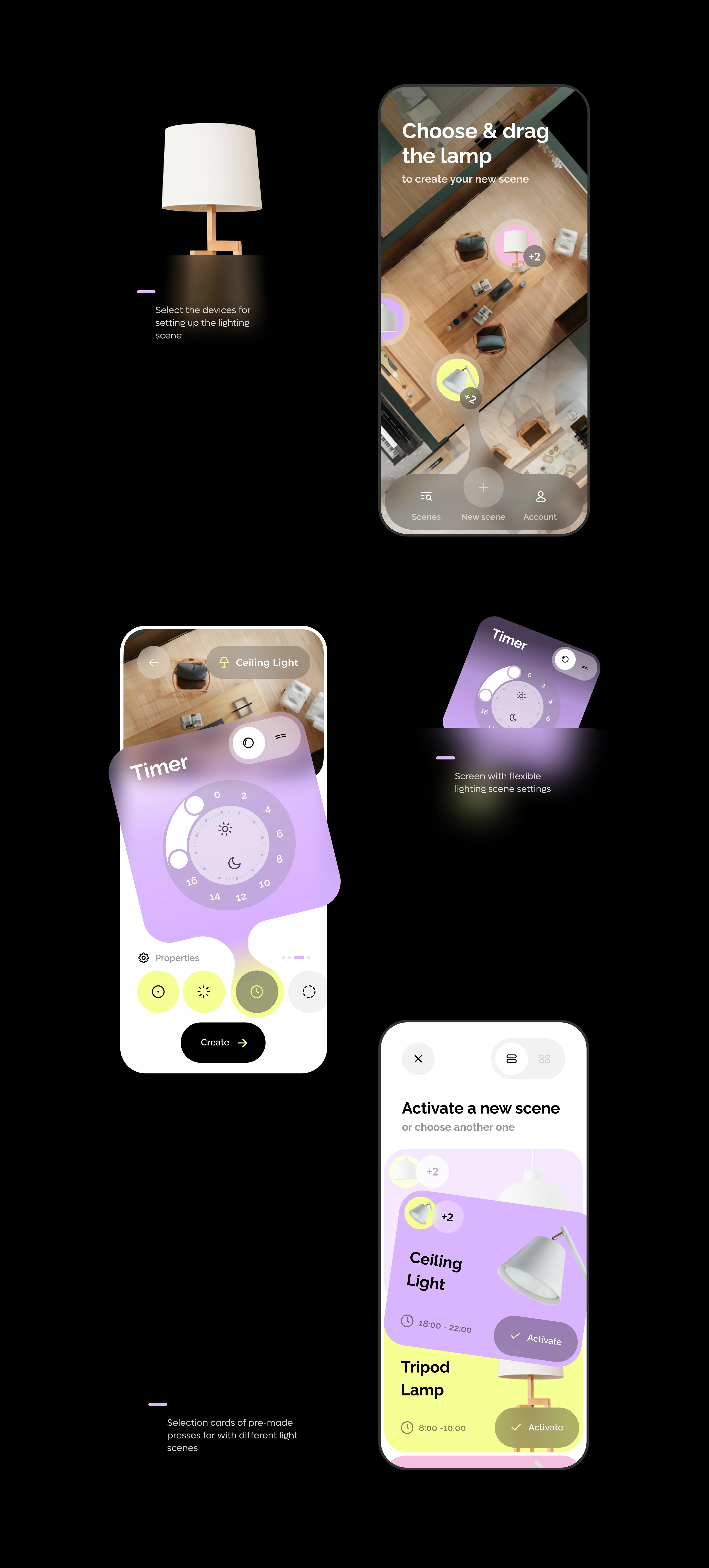 Mobile phone showing a smarthome app interface controlling a lamp. Mobile phone showing a smarthome app interface controlling a lamp.